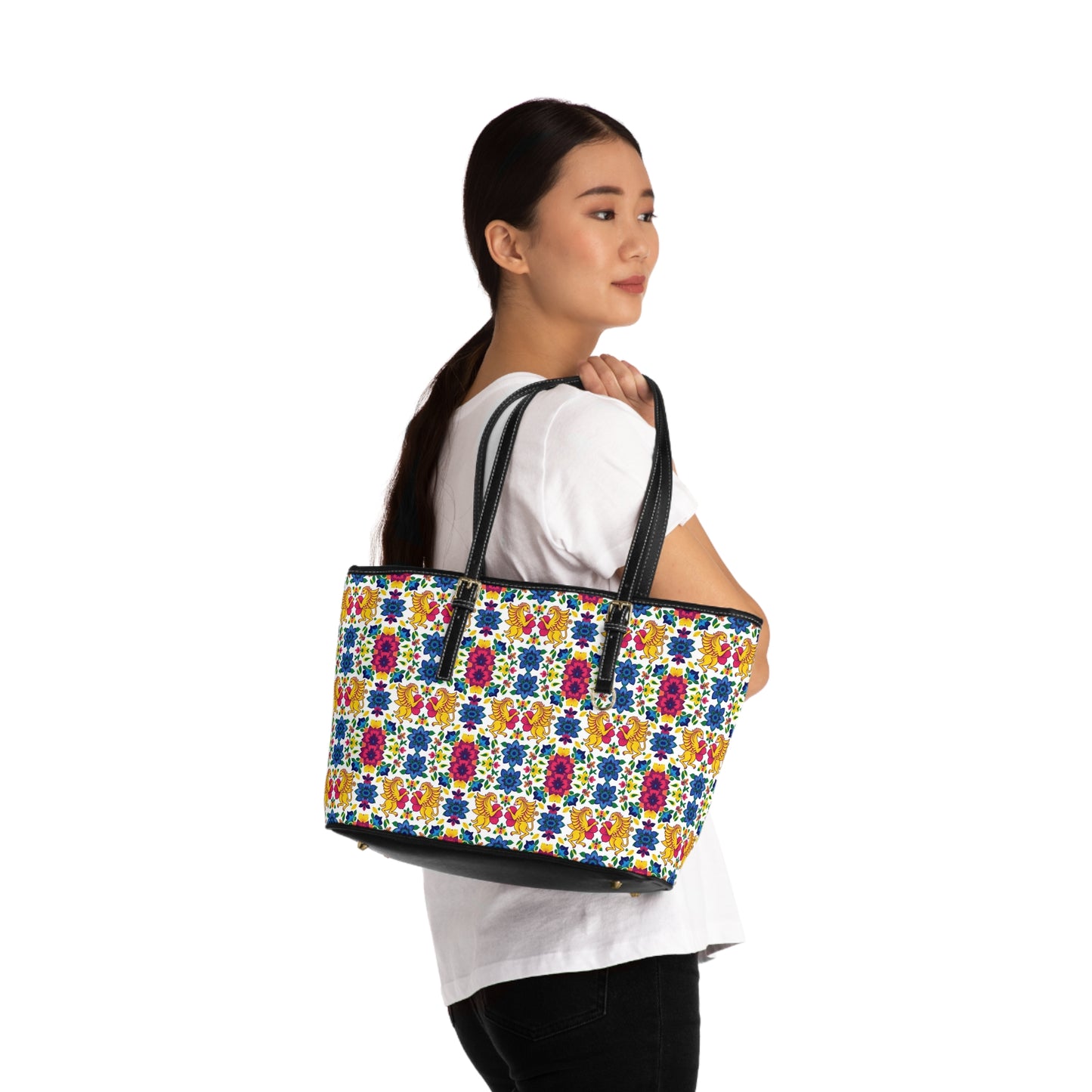 Leather Shoulder Bag, Gemini, Zodiac v2, Flower Pattern