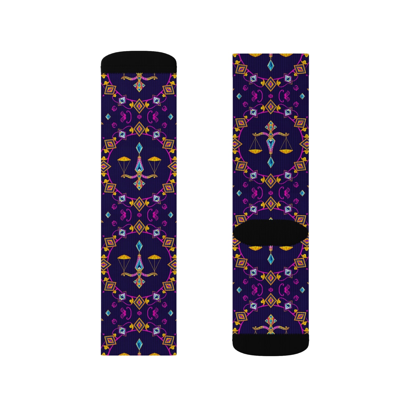 Sublimation Socks, Libra, Zodiac v4, Jewel Pattern