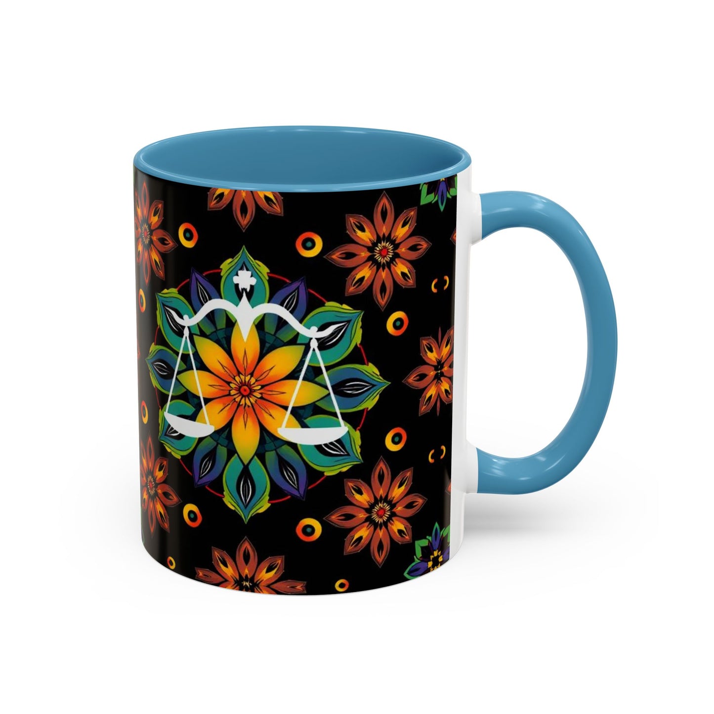 Accent Coffee Mug, Libra, Zodiac v4, Flower Pattern, (11, 15oz)