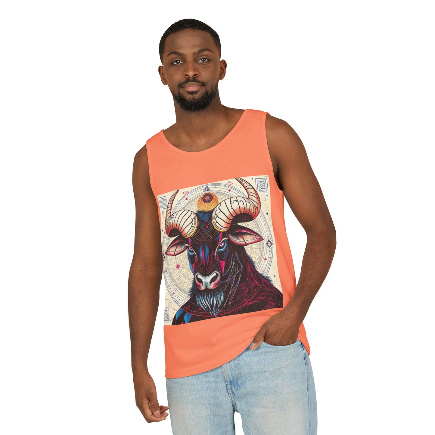 Unisex Garment-Dyed, Tank Top, Taurus Design, Pop Art, 100% US cotton