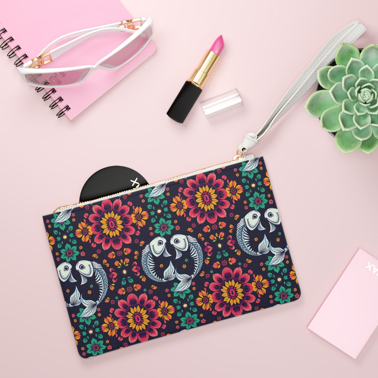 Clutch Bag, Pisces, Zodiac v1, Flower Pattern