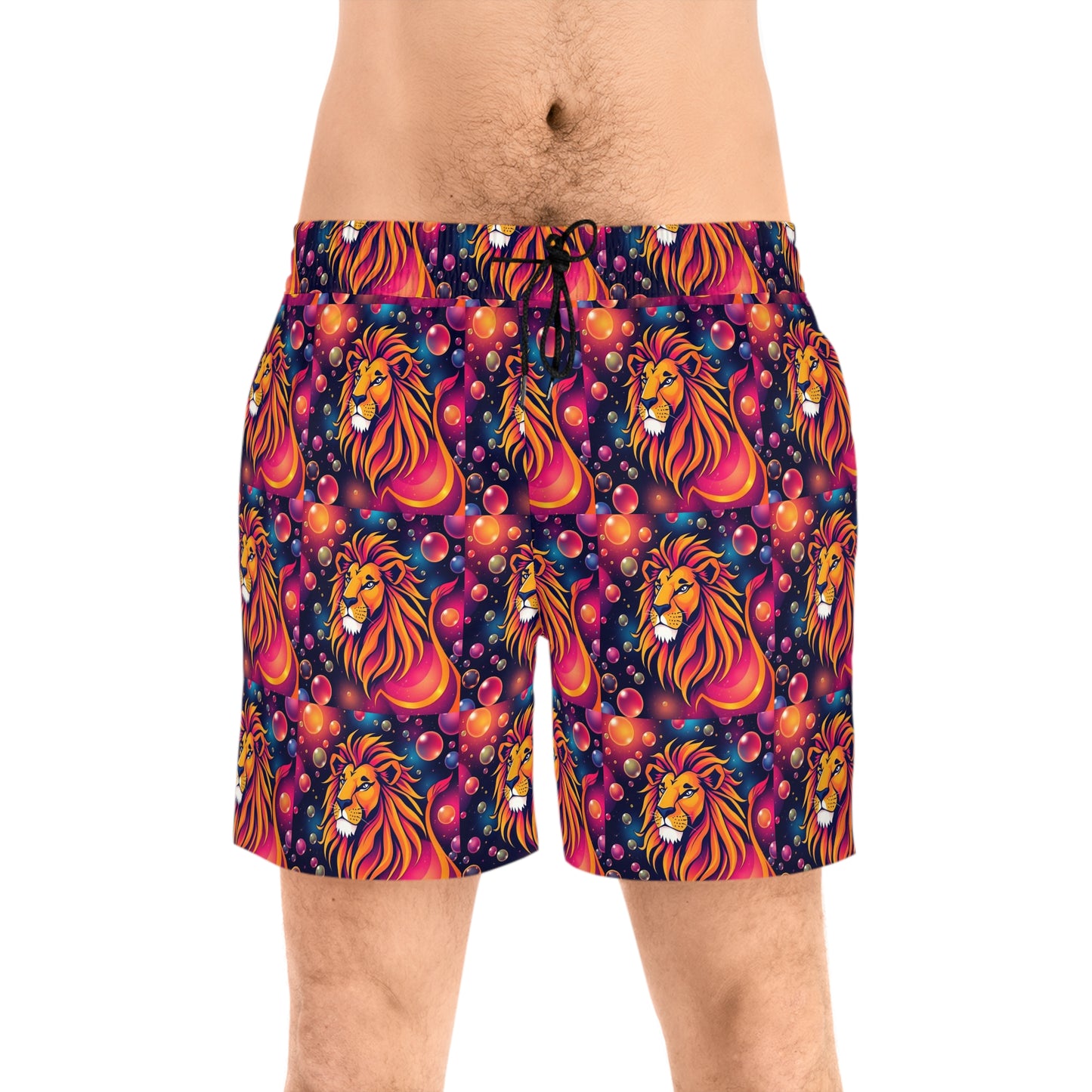 Men's Mid-Length Swim Shorts, (AOP), Leo, Zodiac v4, Bubble Pattern