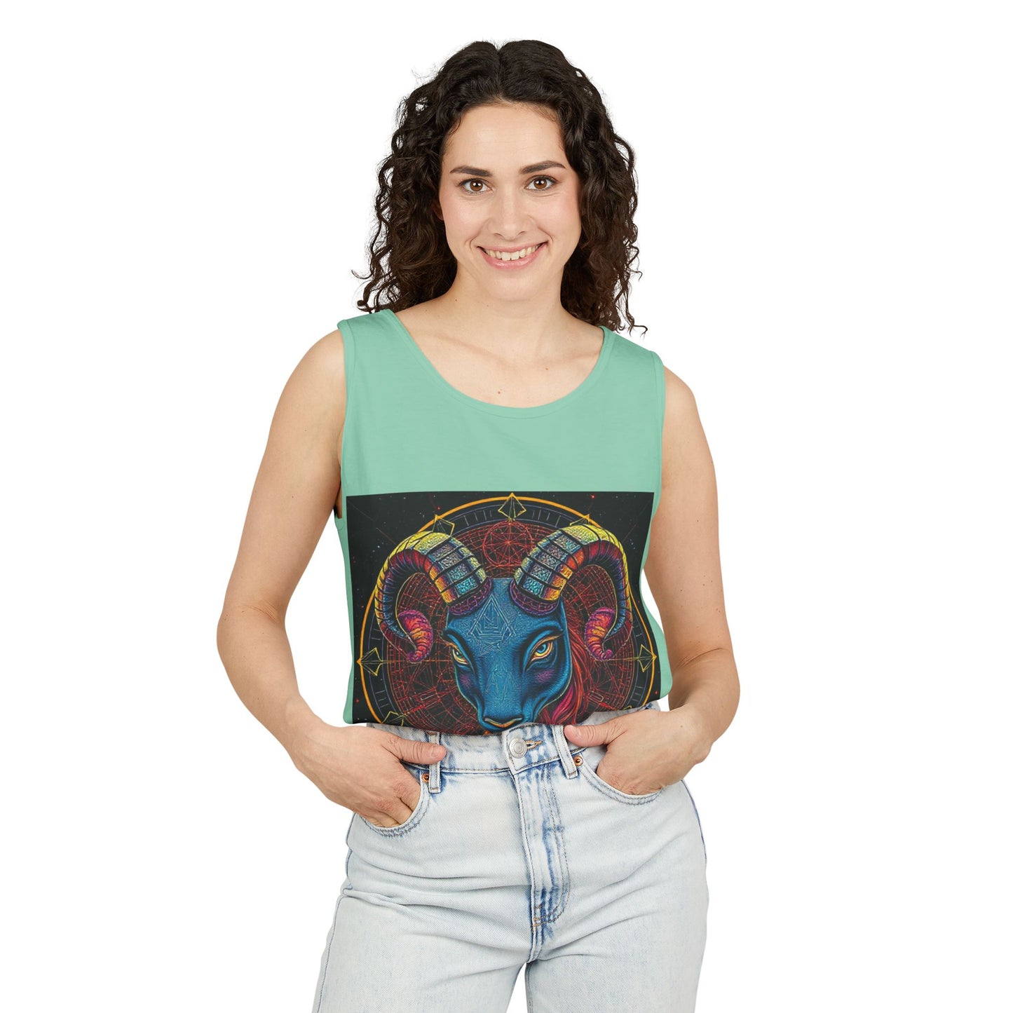 Unisex Garment-Dyed, Tank Top, Aries Design, Pop Art, 100% Ringspun US cotton