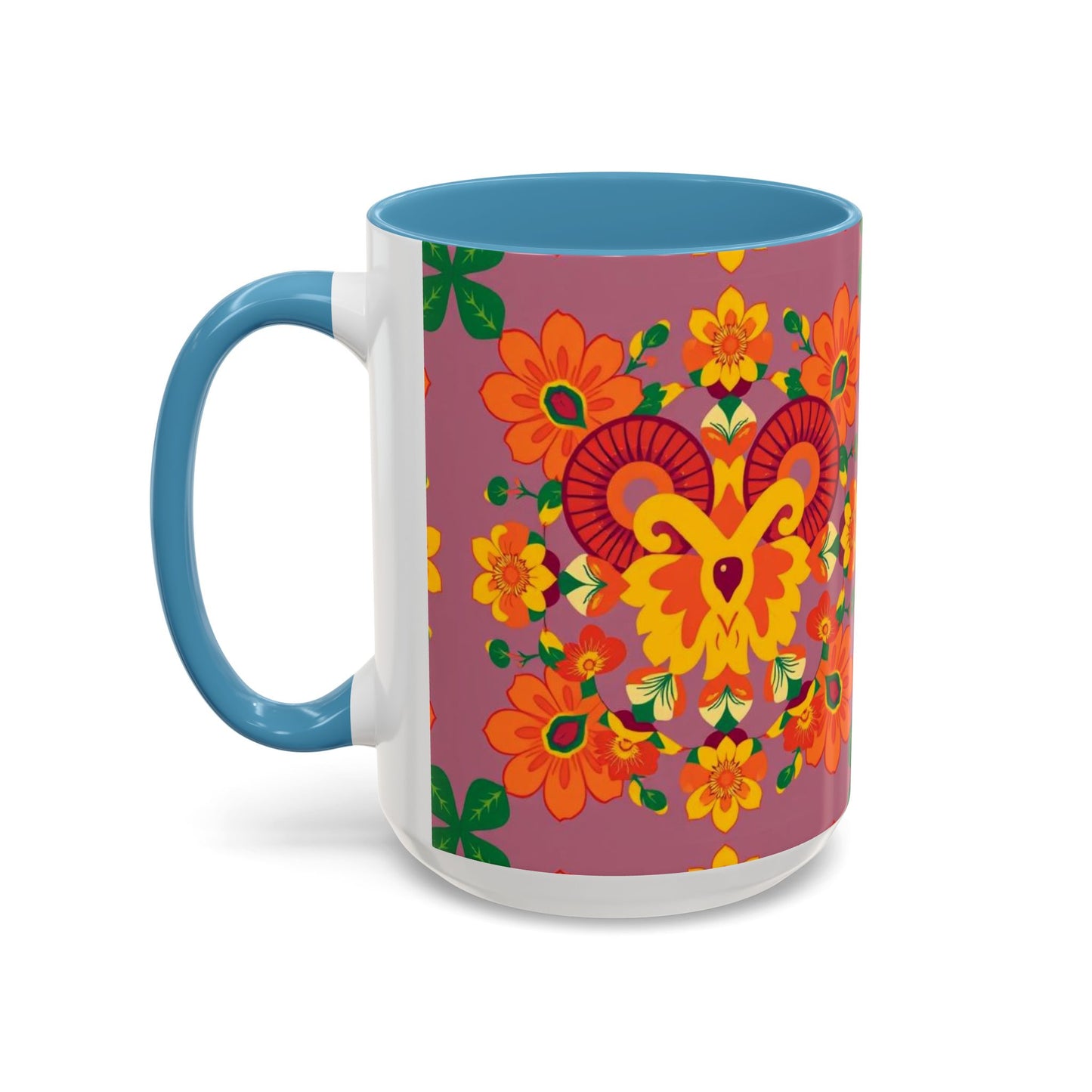 Accent Coffee Mug, Aries, Zodiac v1, Flower Pattern, (11, 15oz)