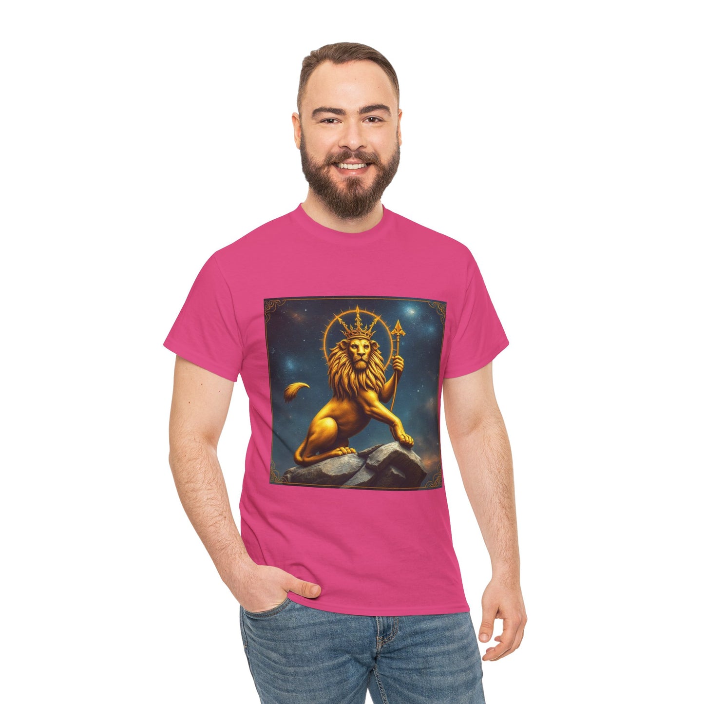 Unisex Heavy Cotton T-Shirt, King of Lions, Leo Zodiac Design