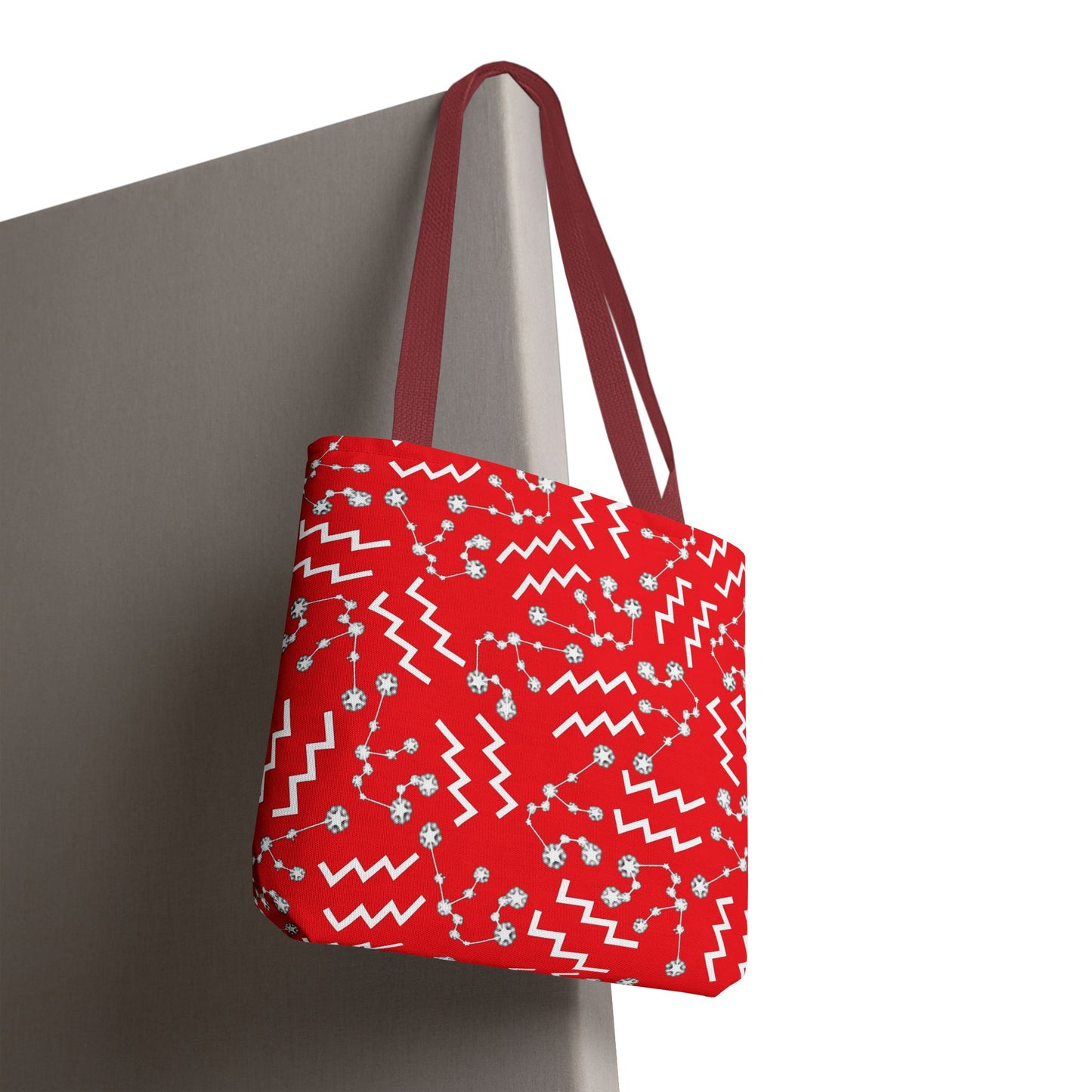 Tote Bag, Aquarius Zodiac Sign, AOP, (Red, White)
