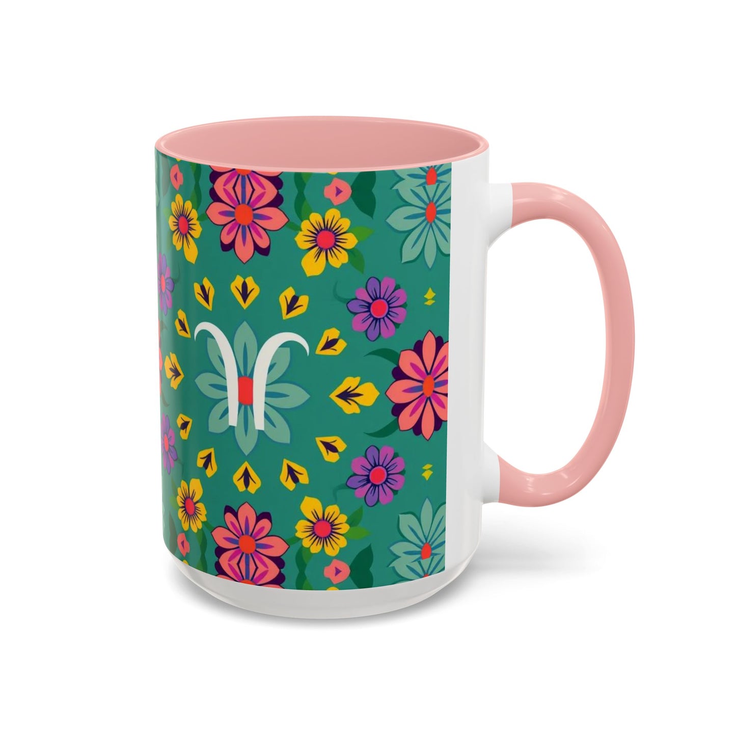 Accent Coffee Mug, Aquarius, Zodiac v3, Flower Pattern, (11, 15oz)