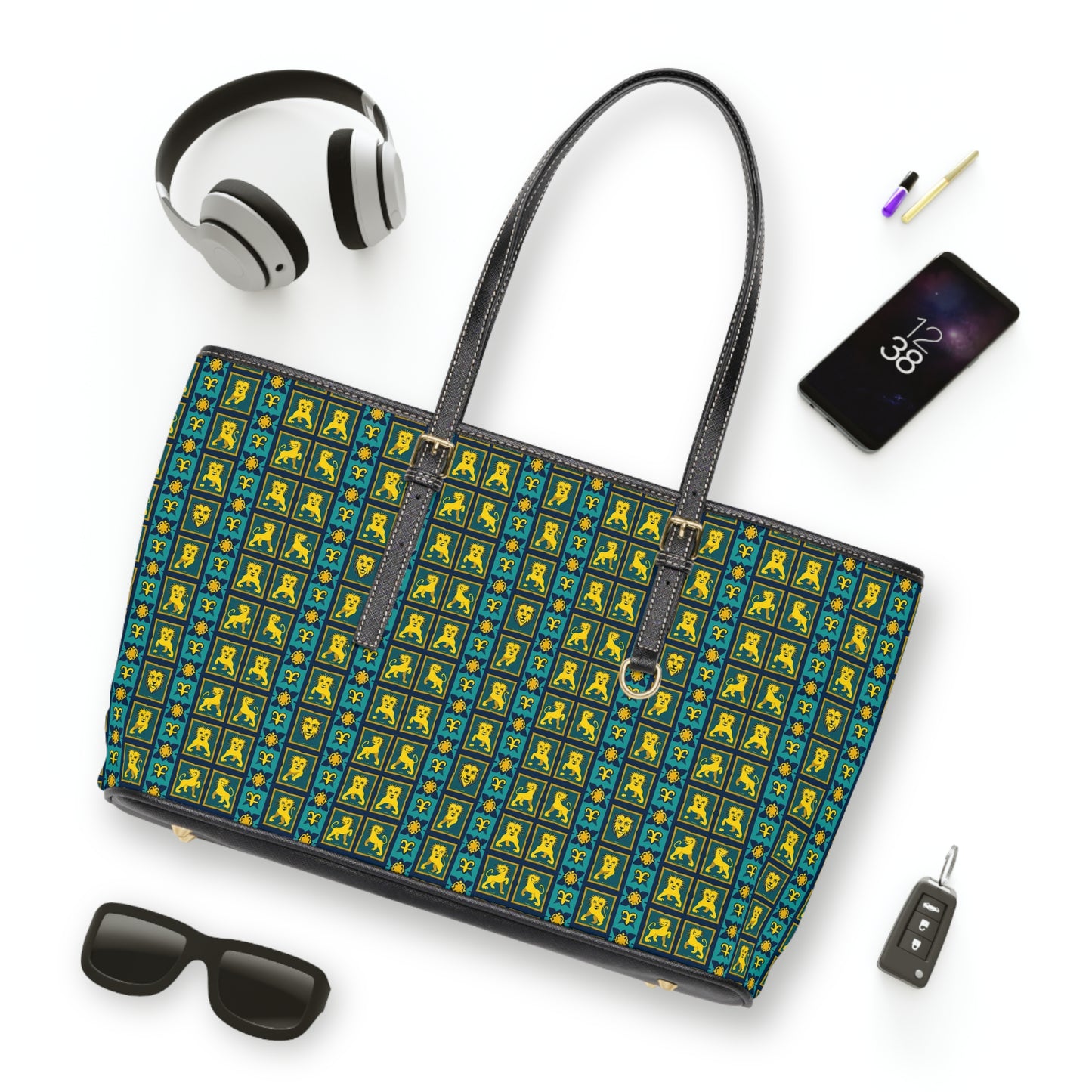 Leather Shoulder Bag, Leo, Zodiac v4, Shapes Pattern
