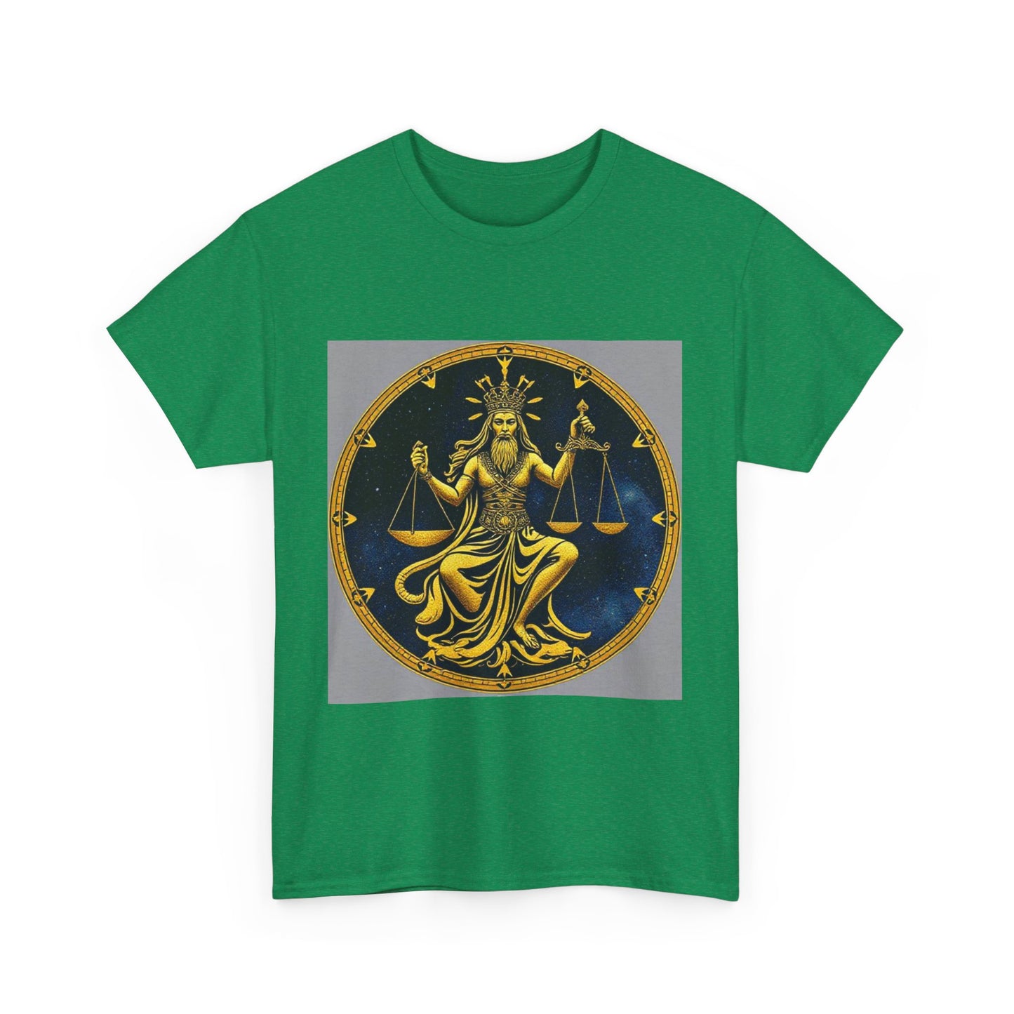 Unisex Heavy Cotton T-Shirt, Gold v1, Libra God, Zodiac Design