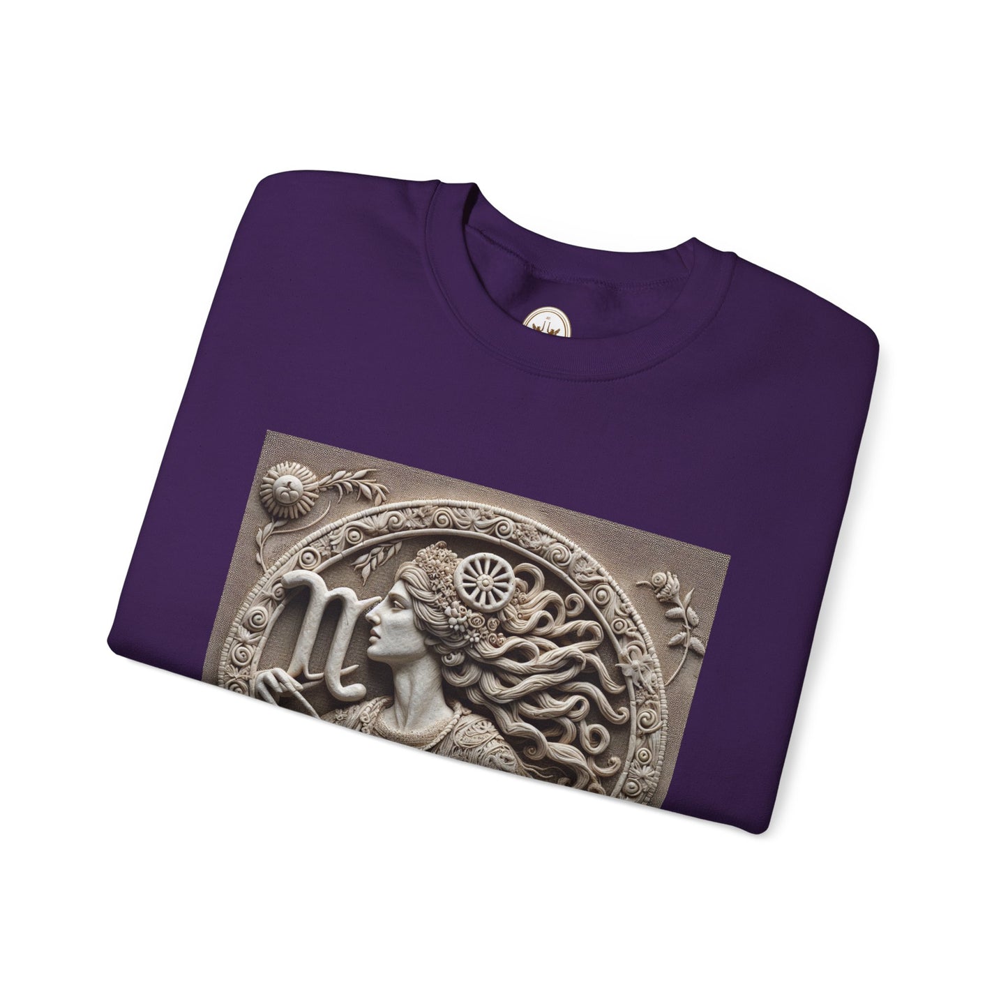 Unisex Heavy Blend™ Crewneck Sweatshirt, Stone Carving, Virgo Zodiac Design