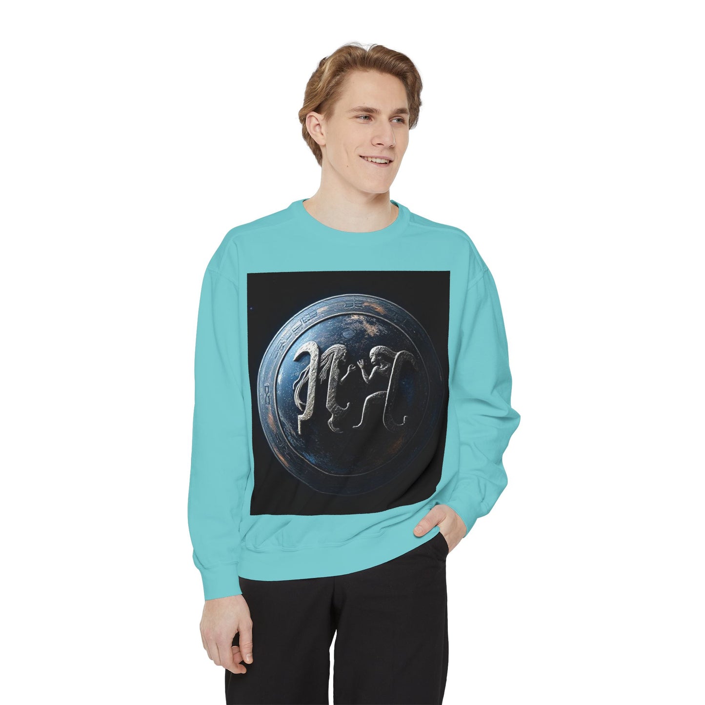 Garment-Dyed Sweatshirt, Unisex, Space Symbol Design, Gemini