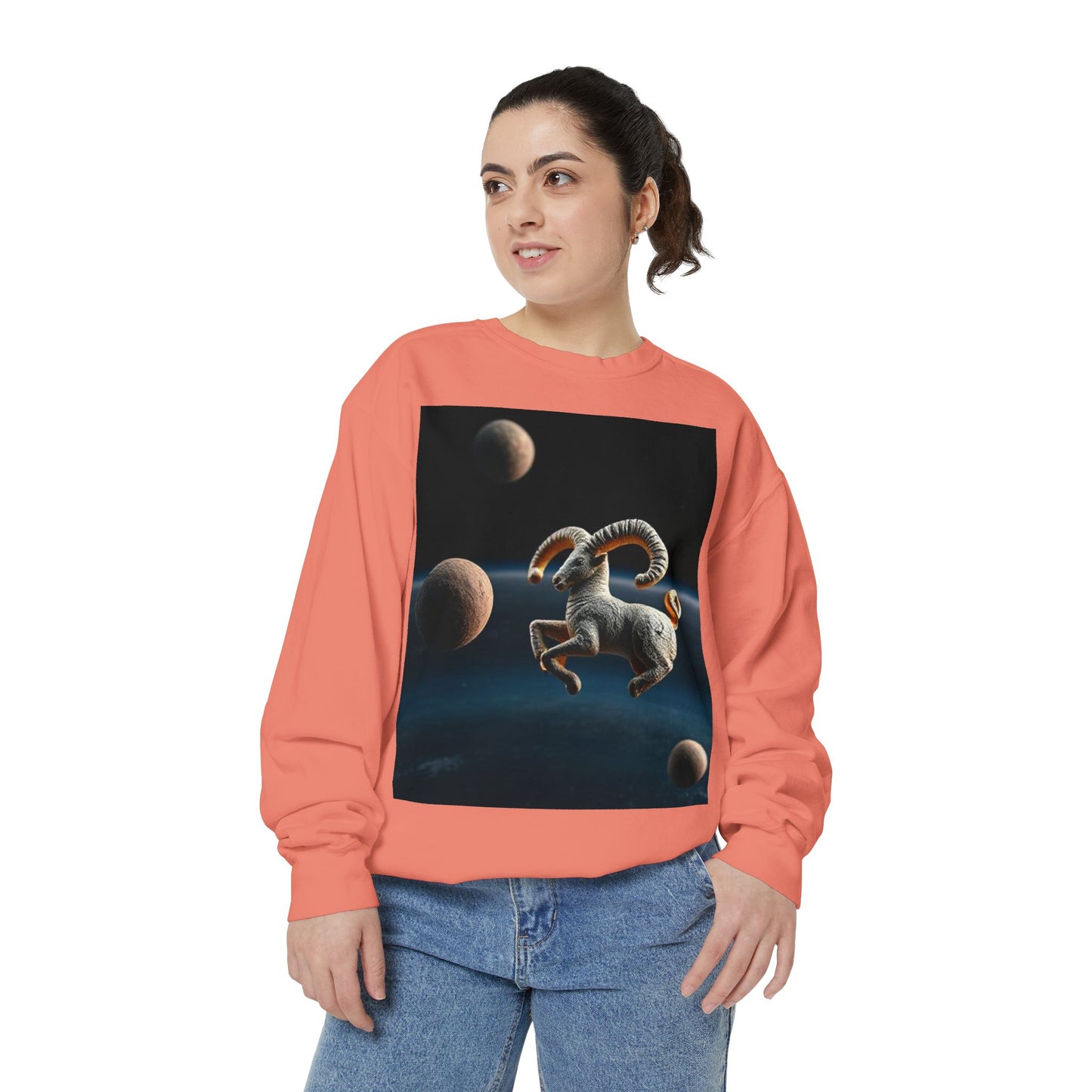 Garment-Dyed Sweatshirt, Unisex, Space Animal Design v1, Aries