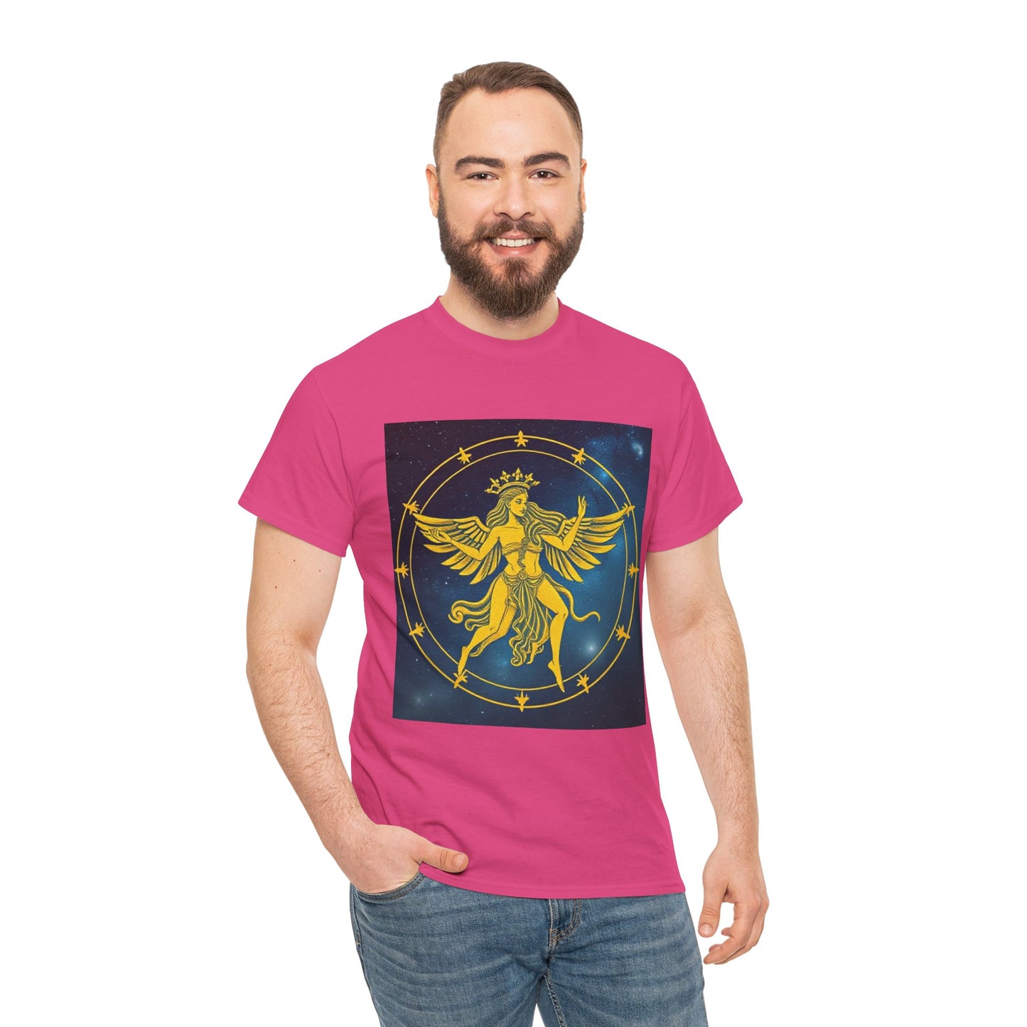 Unisex Heavy Cotton T-Shirt, Twin Angel v3, Gemini Zodiac Design