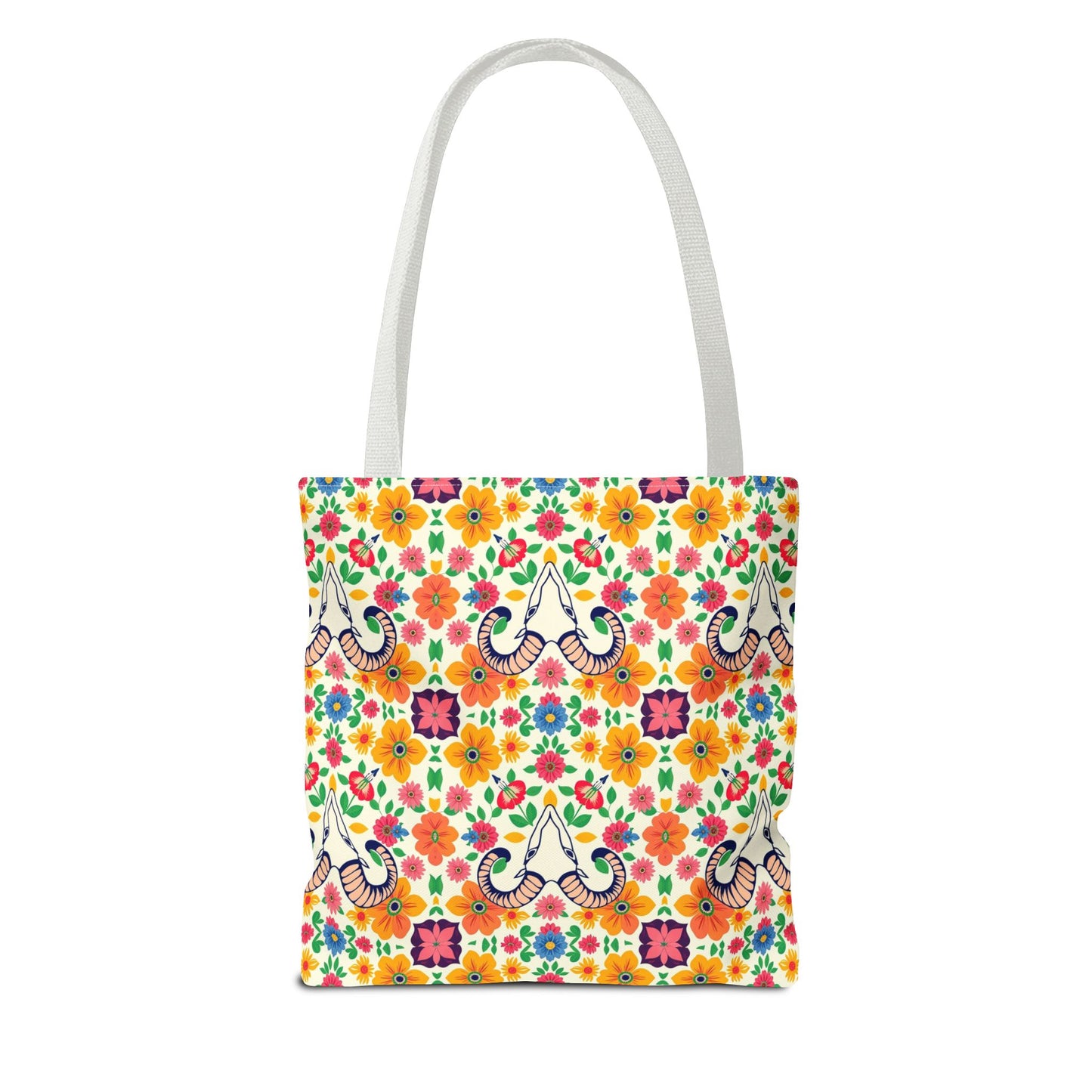 Tote Bag, (AOP), Aries, Zodiac v2, Flower Pattern