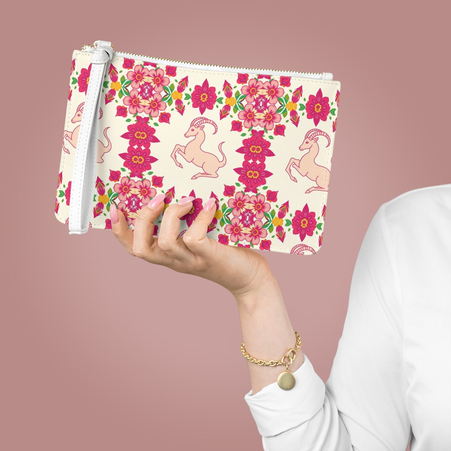 Clutch Bag, Capricorn, Zodiac v4, Flower Pattern