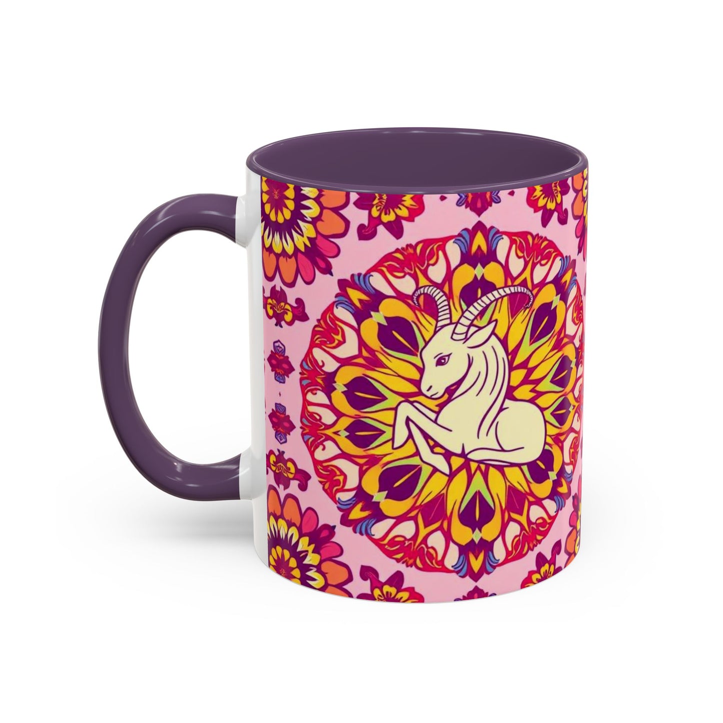 Accent Coffee Mug, Capricorn, Zodiac v3, Flower Pattern, (11, 15oz)