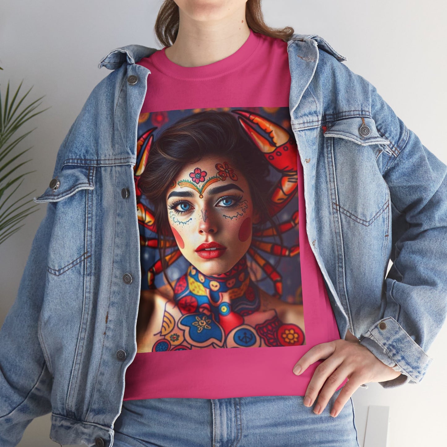 Unisex Heavy Cotton T-Shirt, Cancer, Zodiac v1, Sexy Art