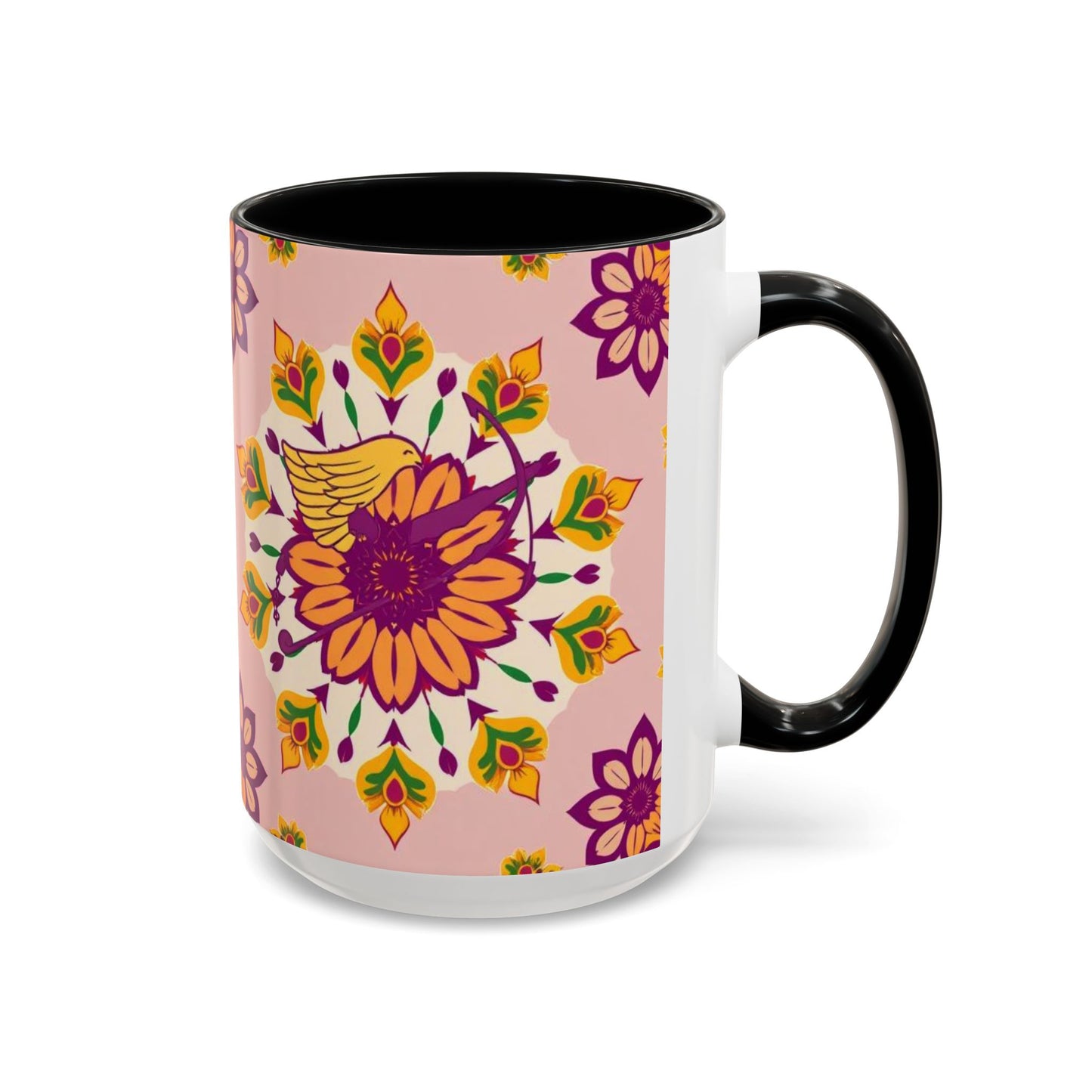 Accent Coffee Mug, Sagittarius, Zodiac v4. Flower Pattern, (11, 15oz)