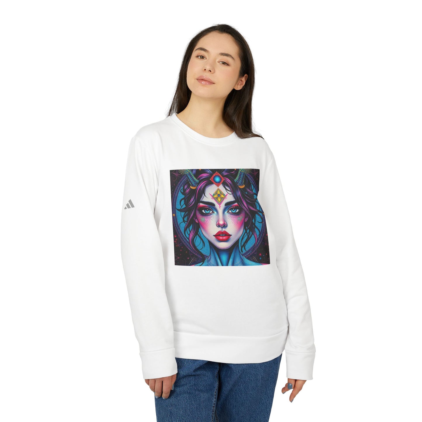 Adidas, Unisex Fleece Crewneck Sweatshirt, Aquarius, Pop Art, Zodiac