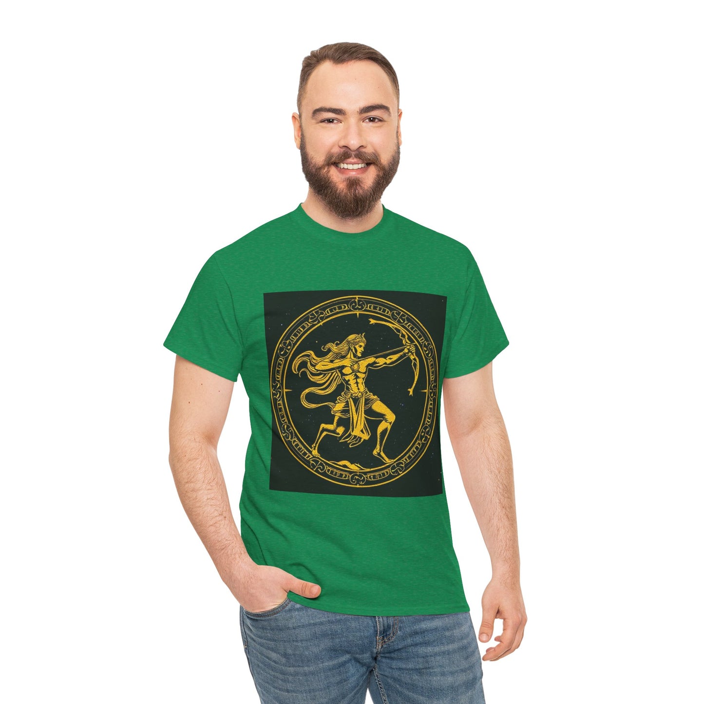 Unisex Heavy Cotton T-Shirt, Mythical Faun/Satyr v1, Sagittarius Zodiac Design