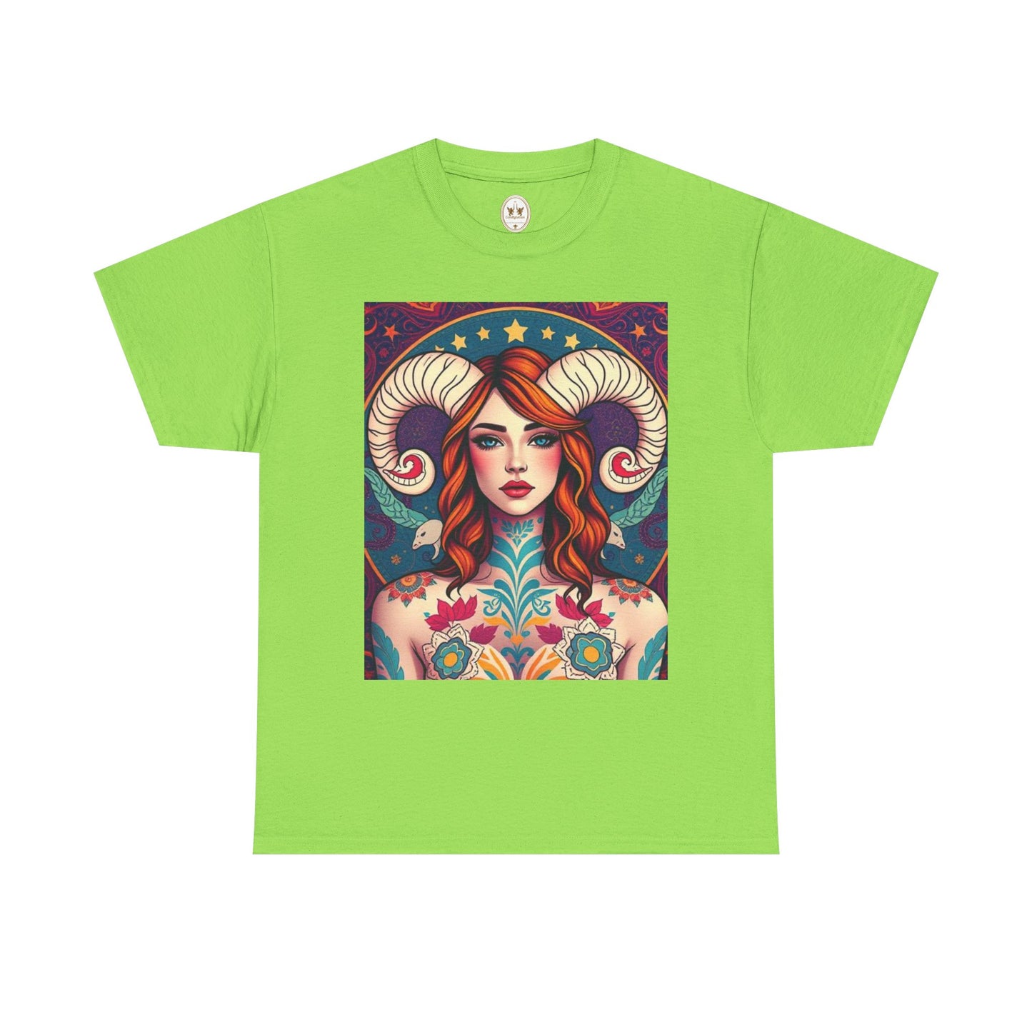 Unisex Heavy Cotton T-Shirt, Aries, Zodiac v1, Sexy Art