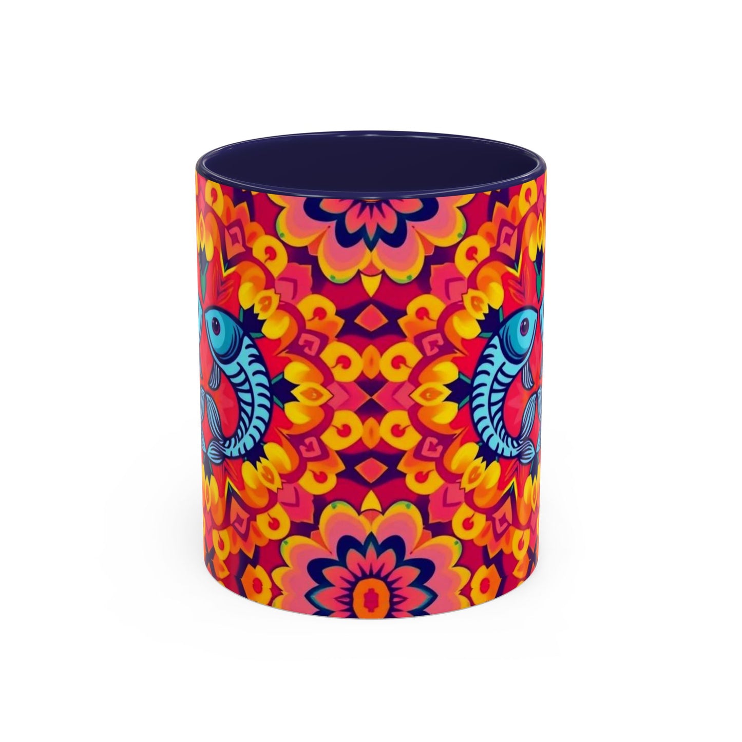 Accent Coffee Mug, Pisces, Zodiac v1, Flower Pattern, (11, 15oz)