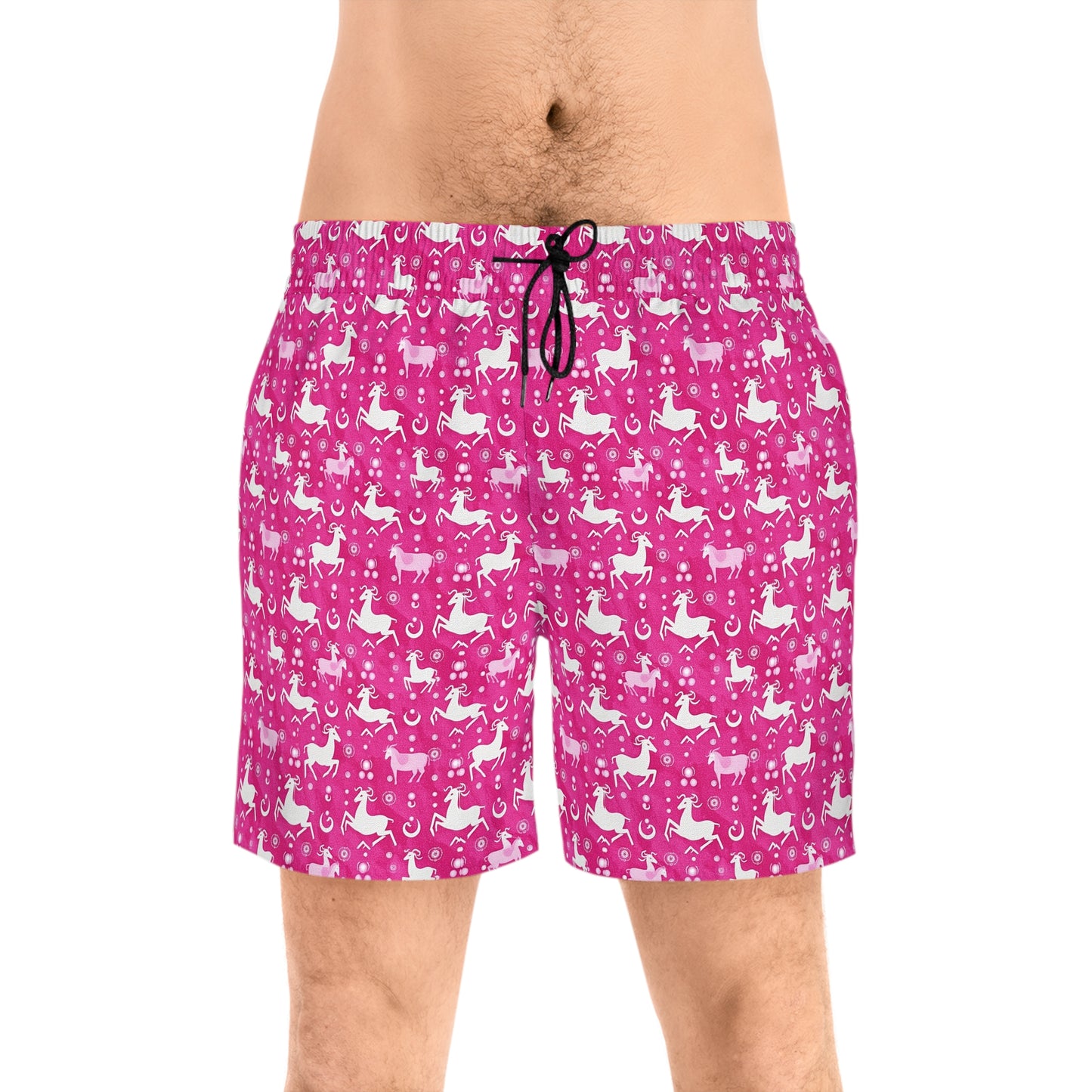Men's Mid-Length Swim Shorts, (AOP), Capricorn, Zodiac v2, Bubble Pattern
