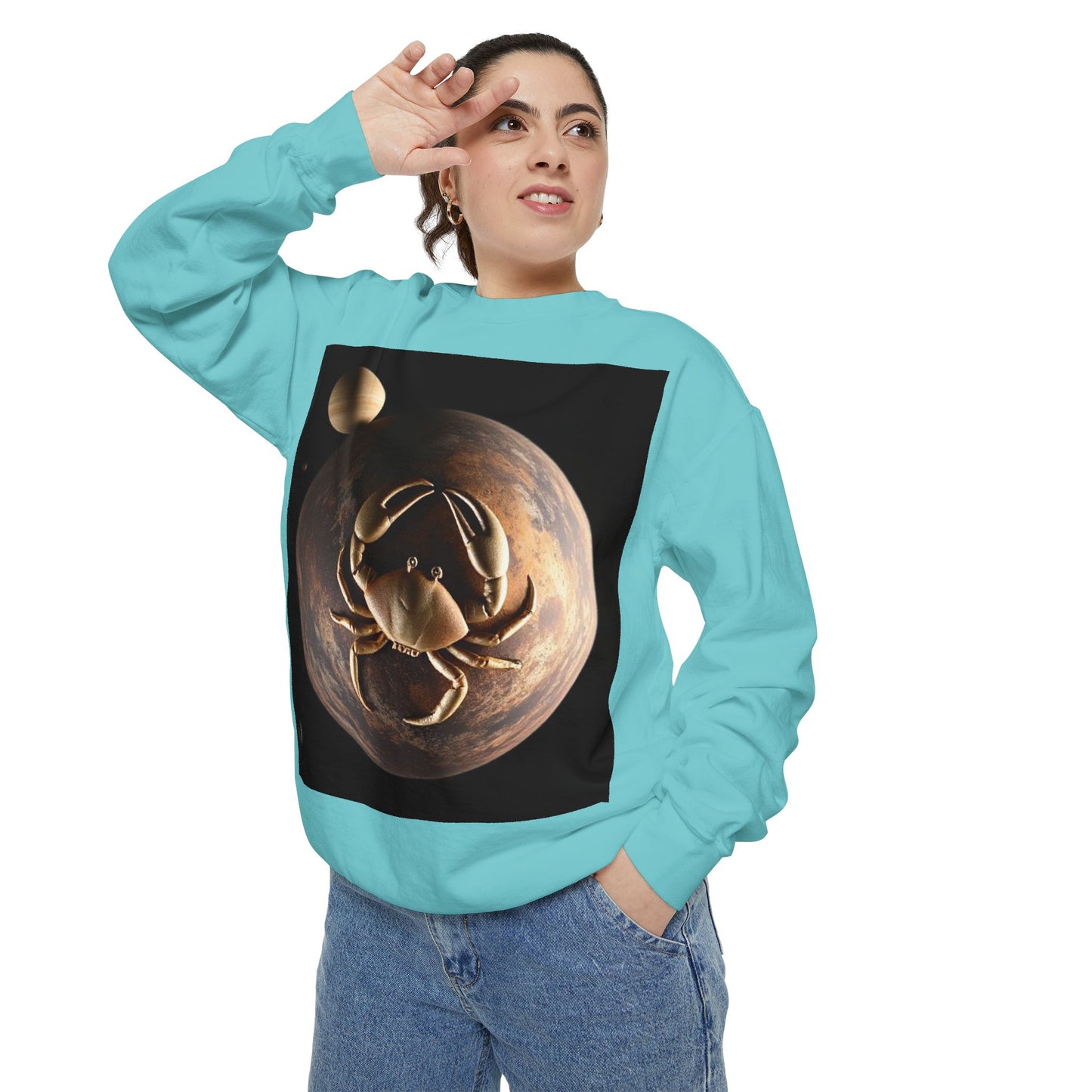 Garment-Dyed Sweatshirt, Unisex, Space Animal Design v1, Cancer