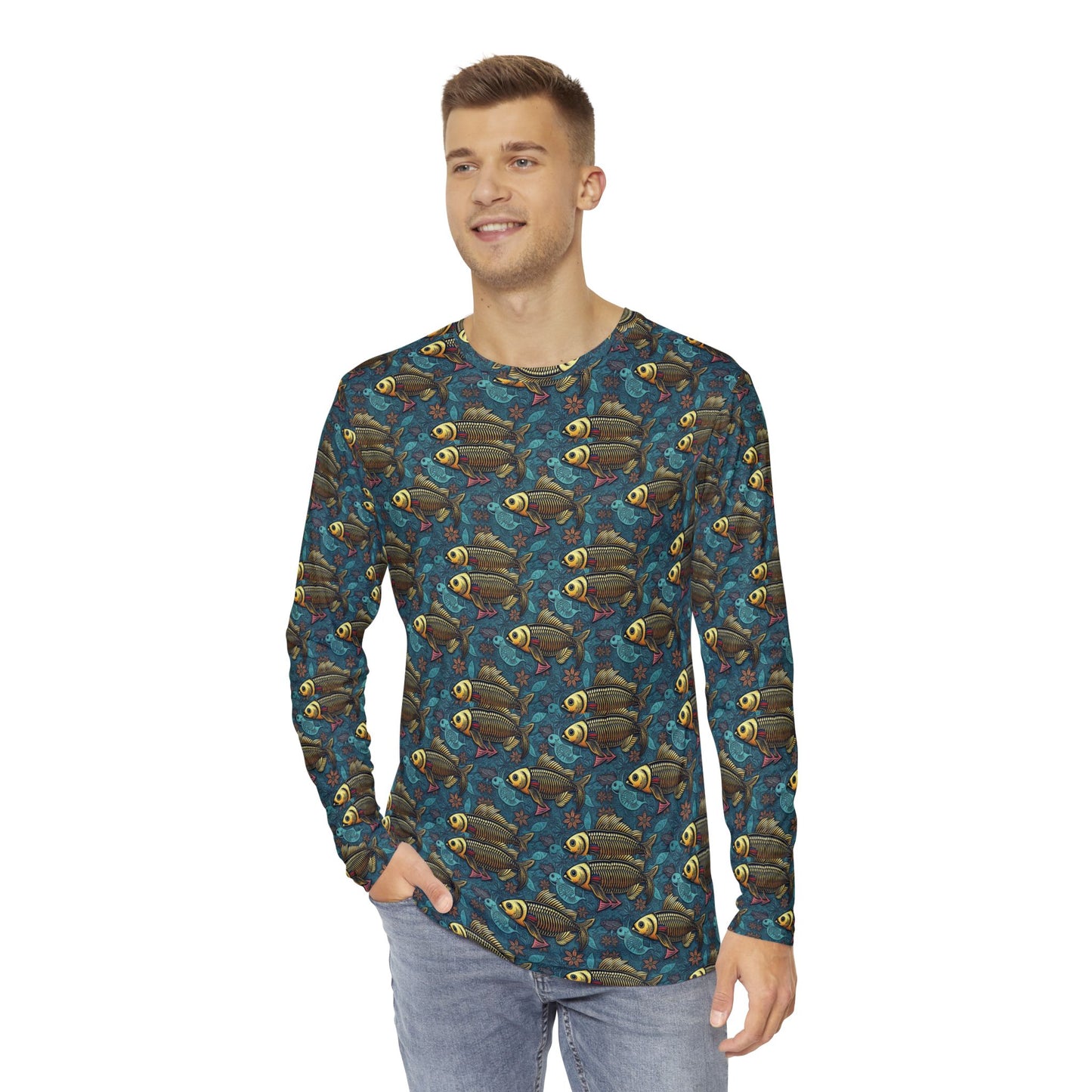Men's Long Sleeve Shirt, (AOP), Pisces, Zodiac v1, Pattern