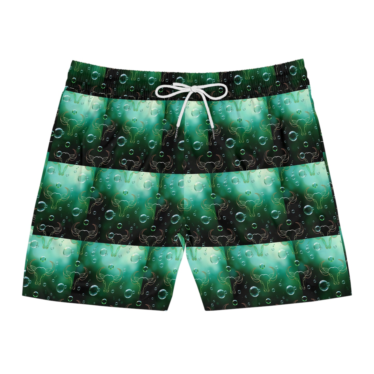 Men's Mid-Length Swim Shorts, (AOP), Taurus, Zodiac v4, Bubble Pattern