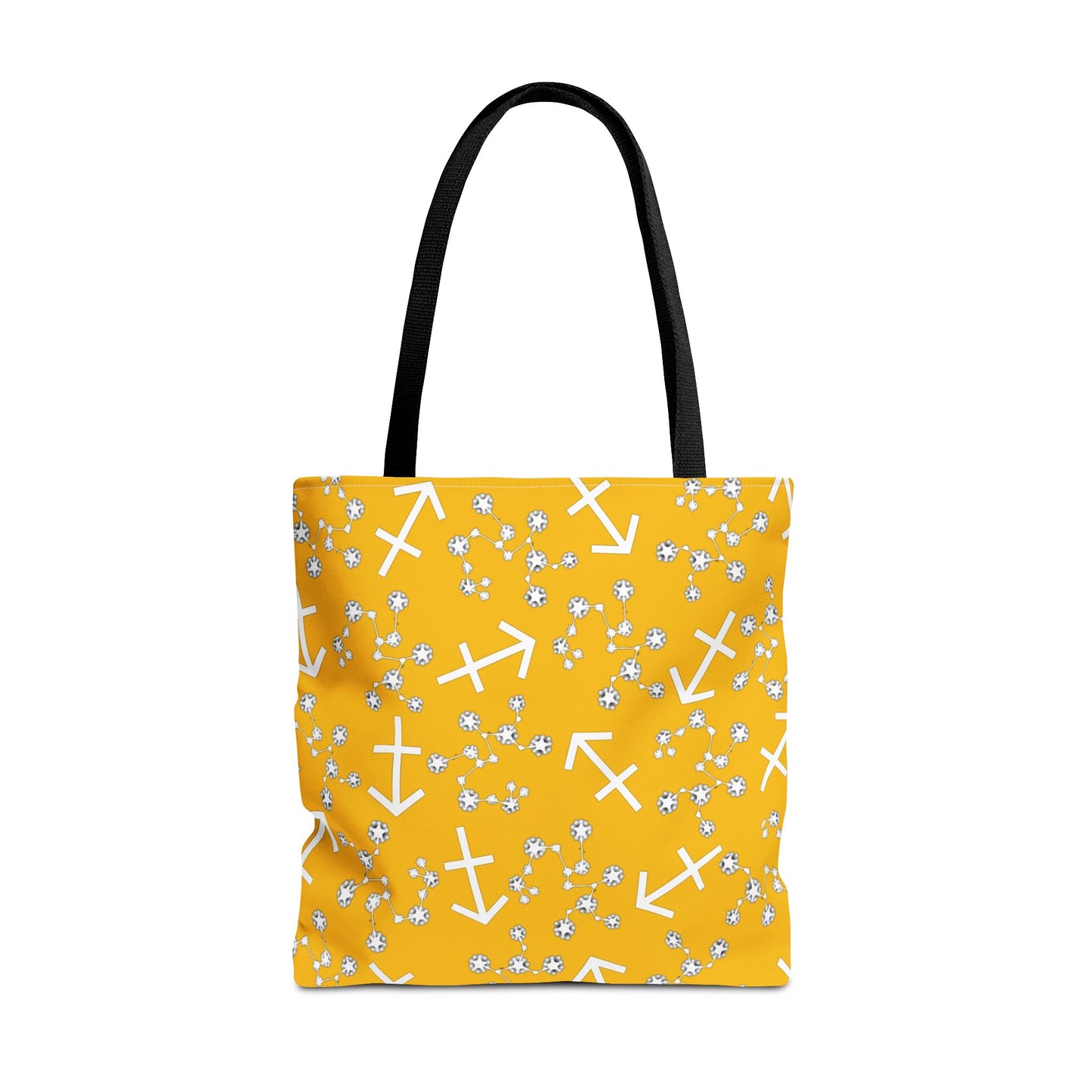 Tote Bag, Sagittarius Zodiac Sign, AOP, (Yellow, White Print)