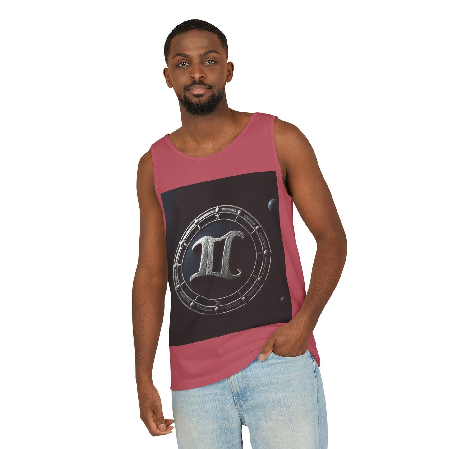 Unisex Garment-Dyed, Tank Top, Gemini Design, Space Symbol v1, 100% US cotton