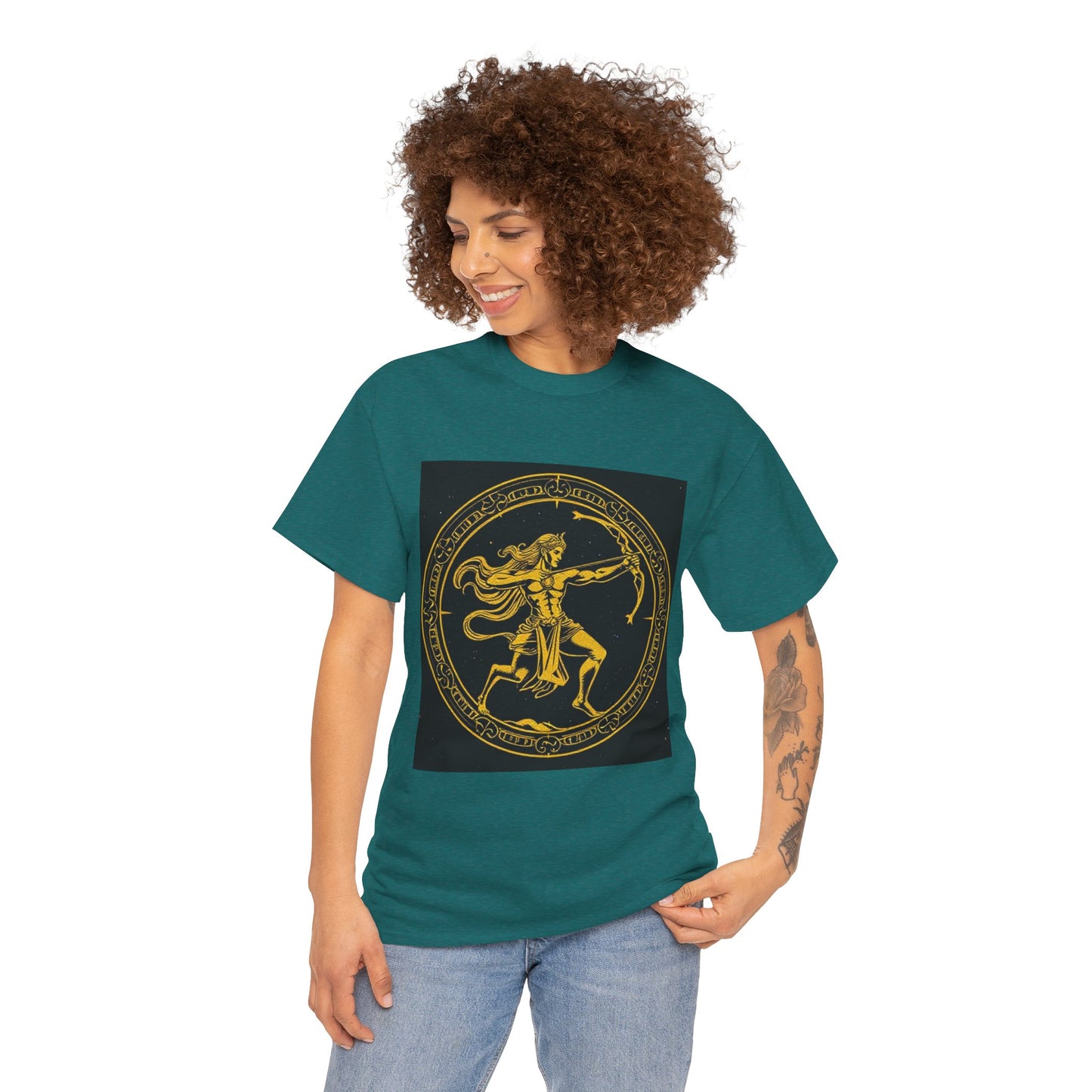 Unisex Heavy Cotton T-Shirt, Mythical Faun/Satyr, Sagittarius Zodiac Design