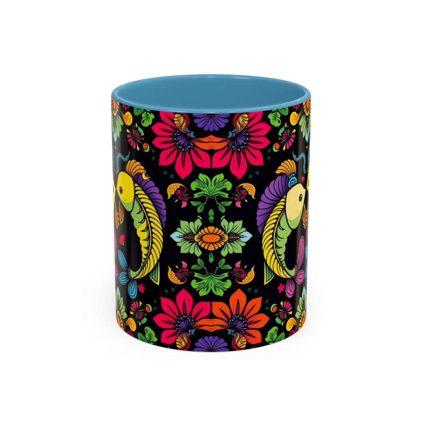 Accent Coffee Mug, Pisces, Zodiac v3, Flower Pattern, (11, 15oz)
