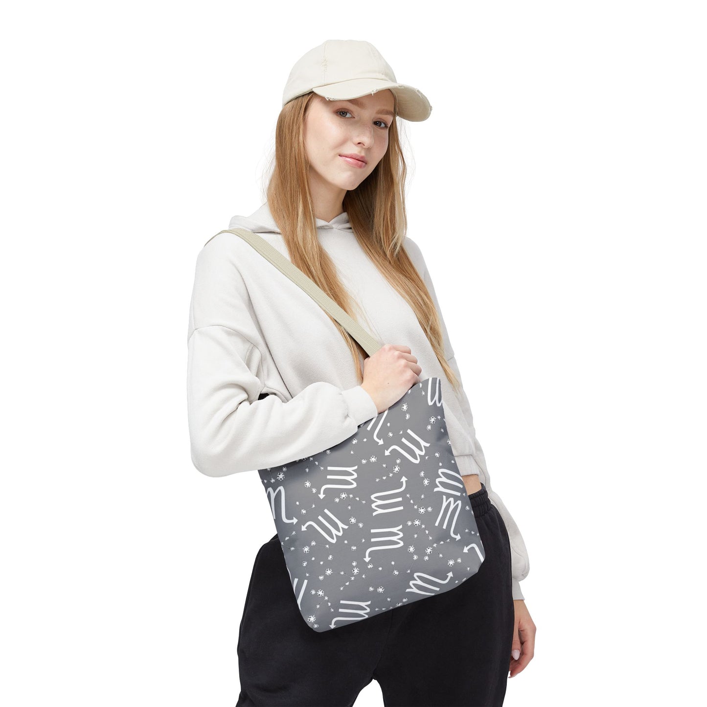 Tote Bag, Scorpio Zodiac Sign, AOP, (Grey, White)