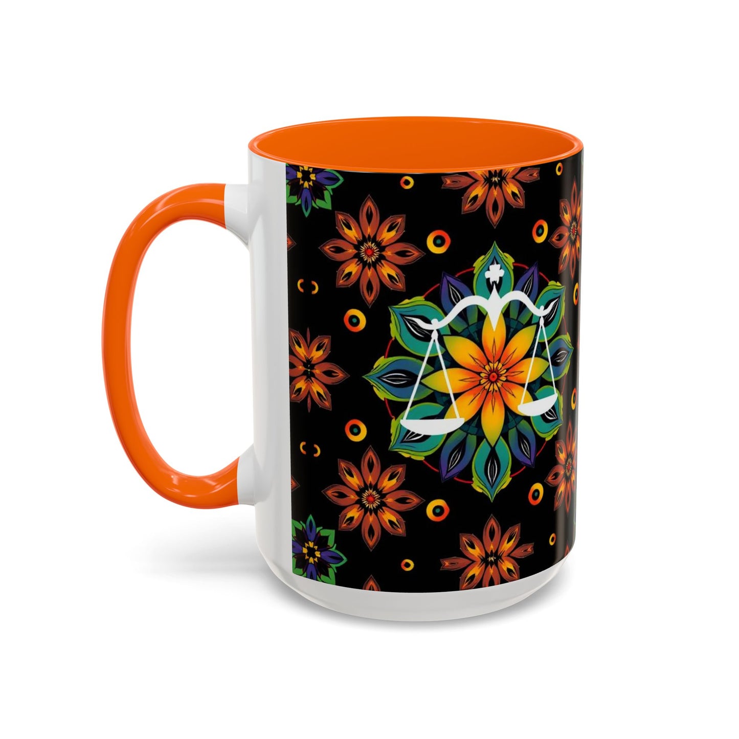 Accent Coffee Mug, Libra, Zodiac v4, Flower Pattern, (11, 15oz)