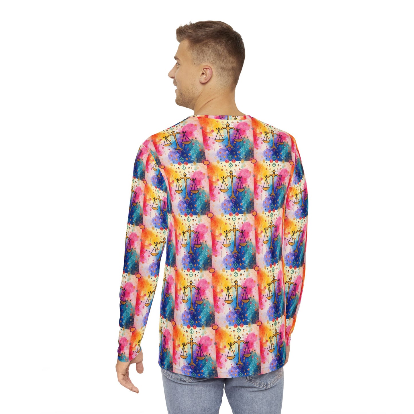 Men's Long Sleeve Shirt, (AOP), Libra, Zodiac v3, Pattern