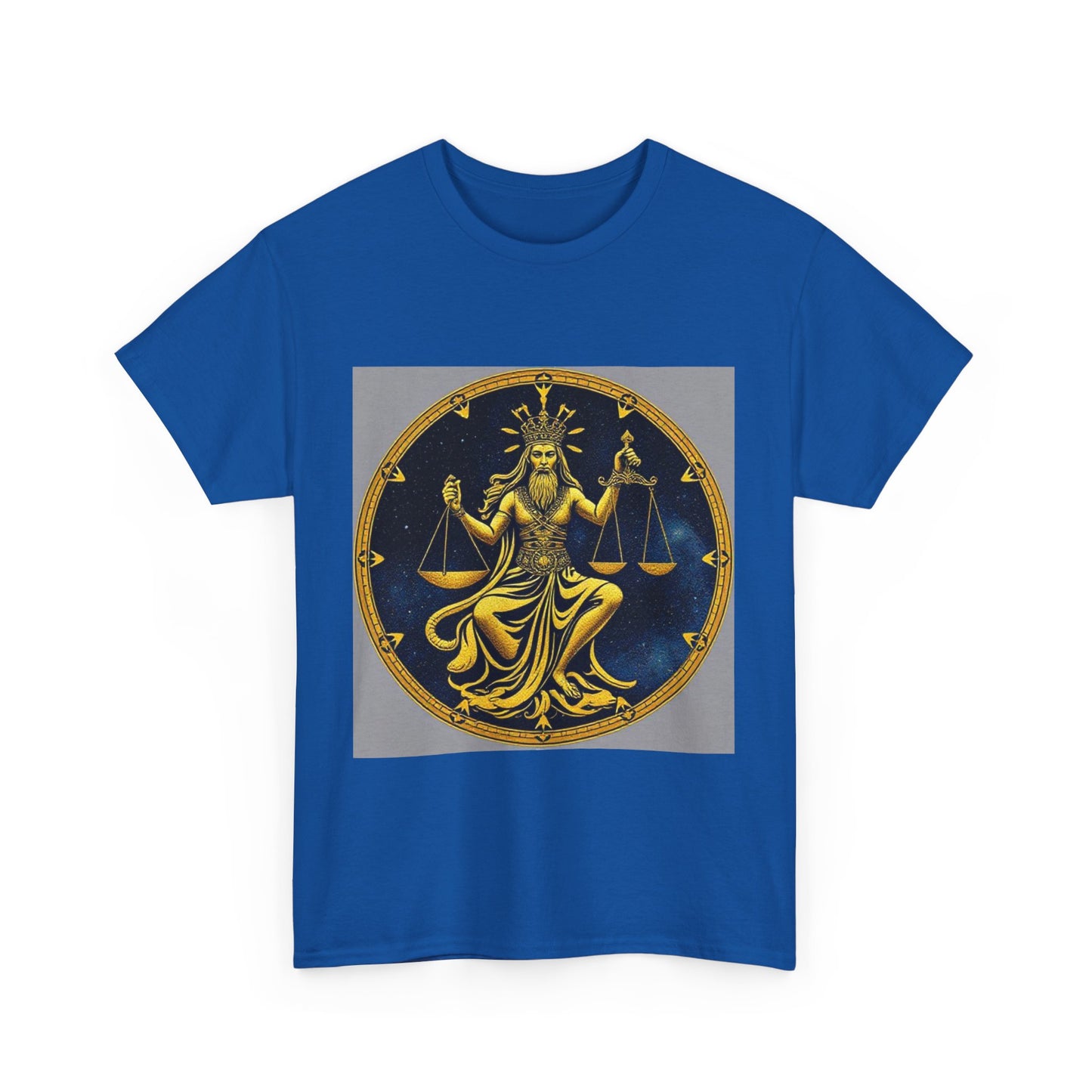 Unisex Heavy Cotton T-Shirt, Gold v1, Libra God, Zodiac Design