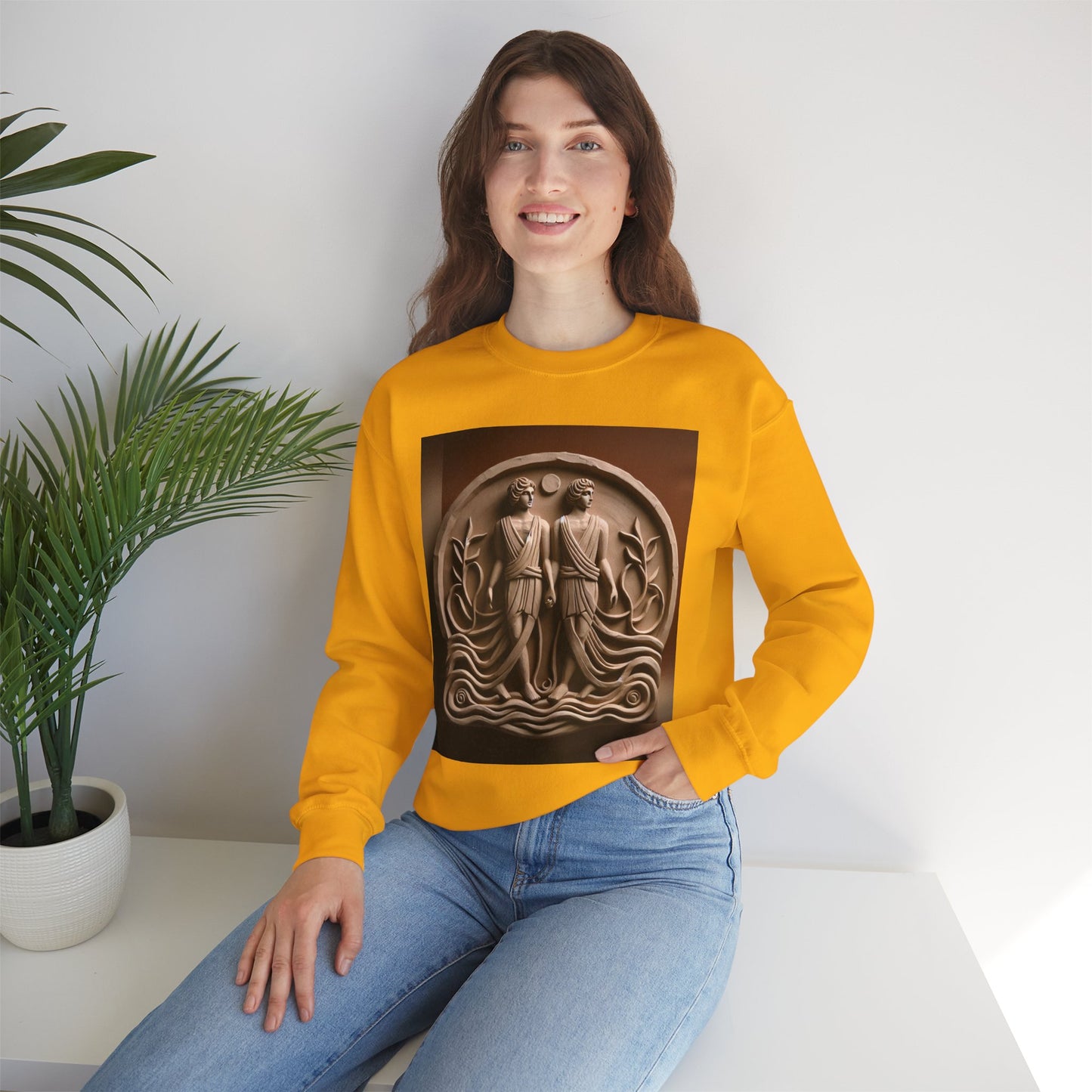 Unisex Heavy Blend™ Crewneck Sweatshirt, Stone Twins, Gemini Zodiac Design