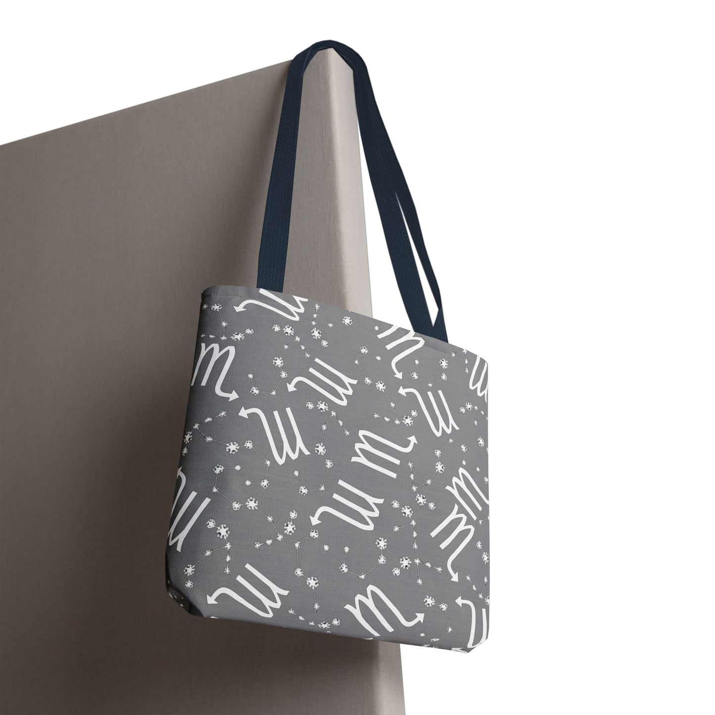 Tote Bag, Scorpio Zodiac Sign, AOP, (Grey, White)