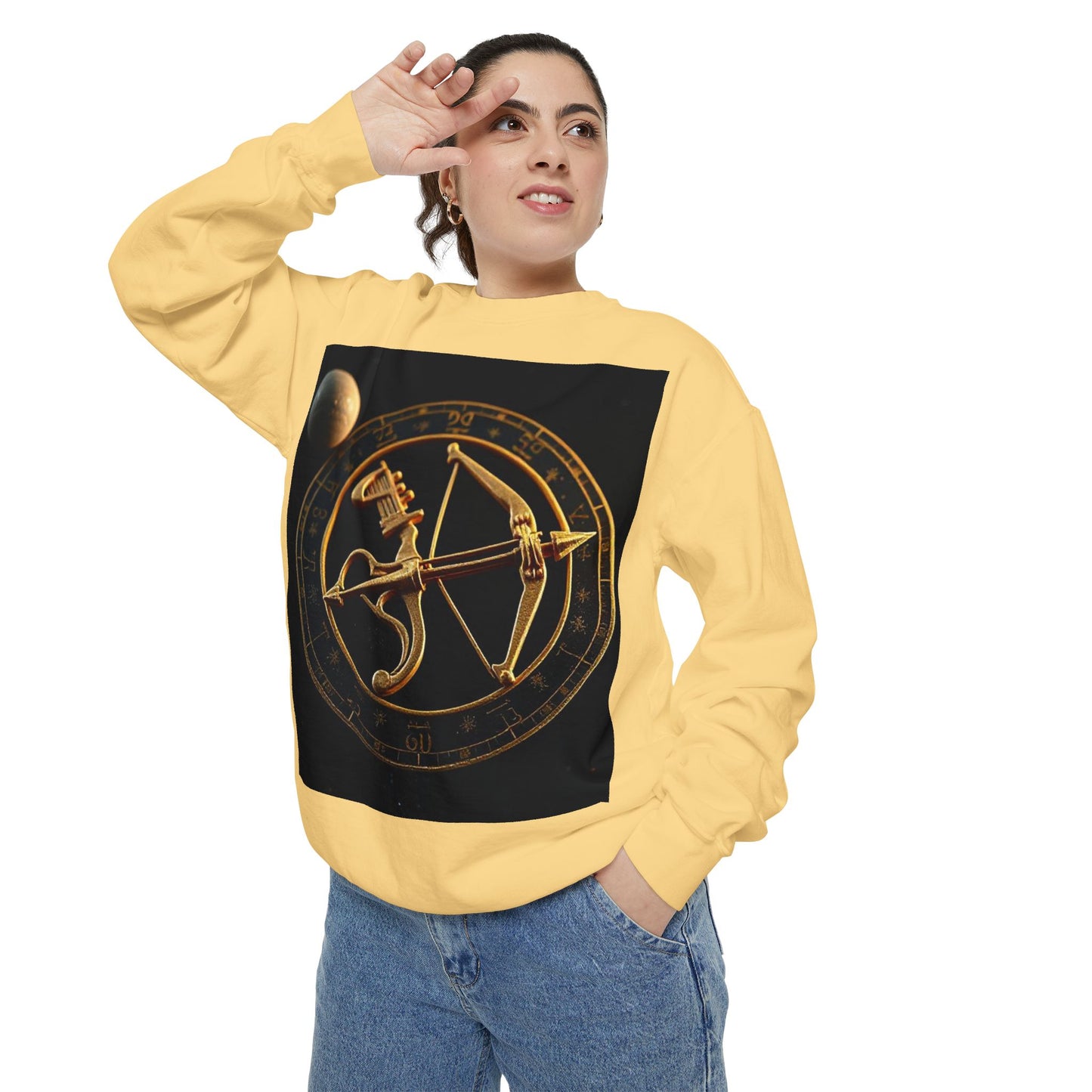 Garment-Dyed Sweatshirt, Unisex, Space Symbol Design, Sagittarius