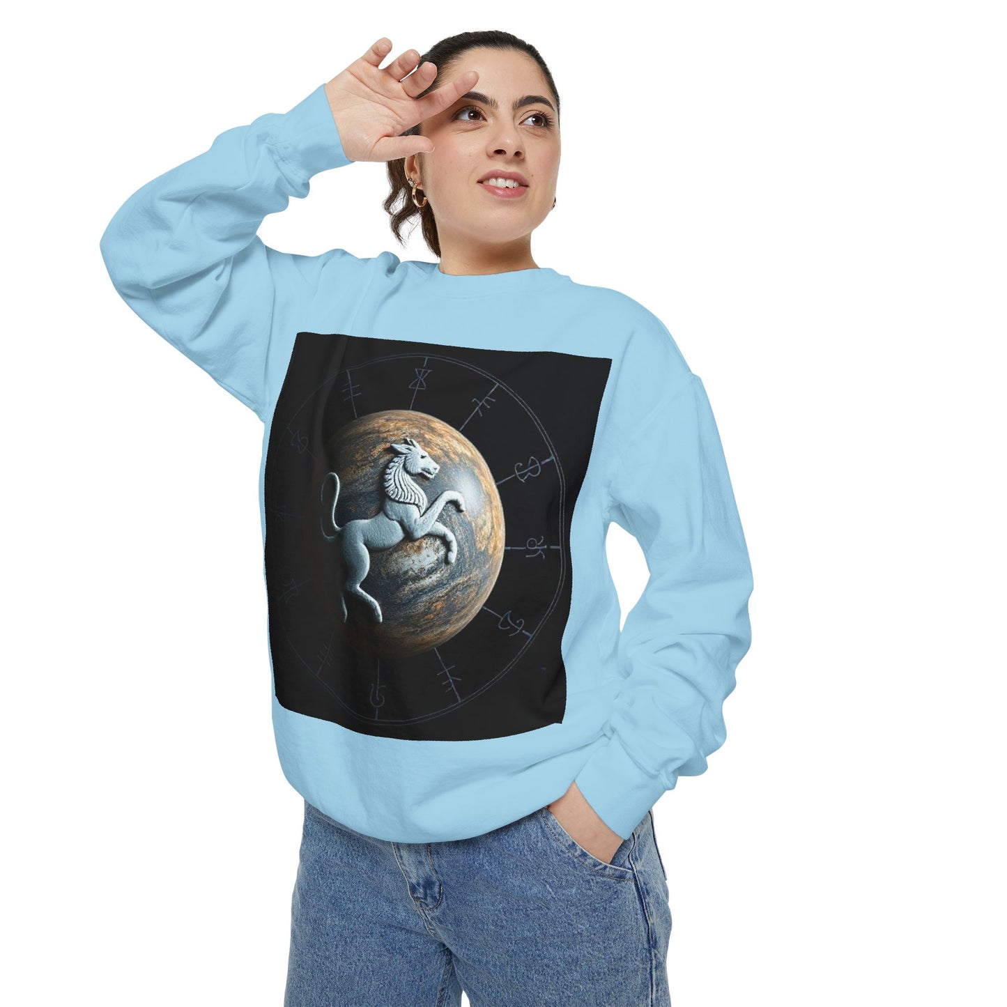 Garment-Dyed Sweatshirt, Unisex, Space Animal Design, Aquarius