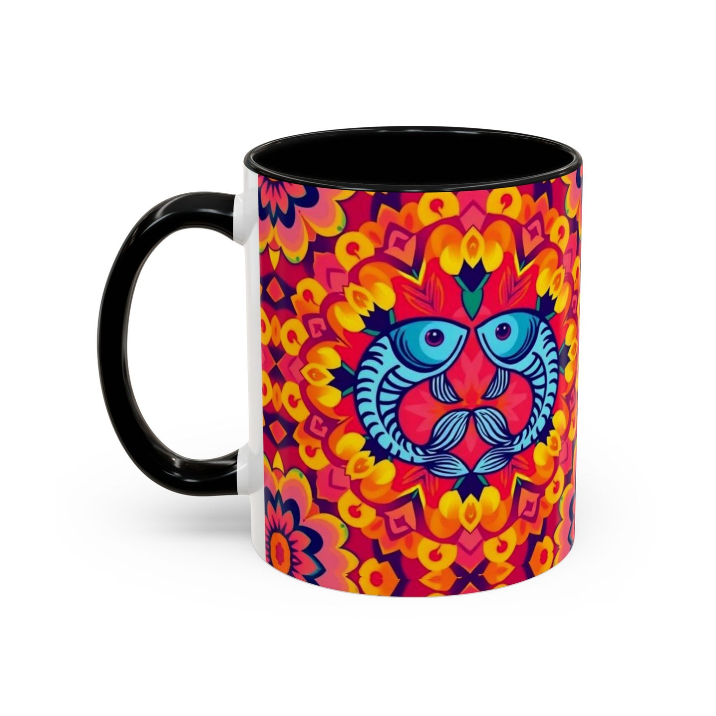 Accent Coffee Mug, Pisces, Zodiac v1, Flower Pattern, (11, 15oz)