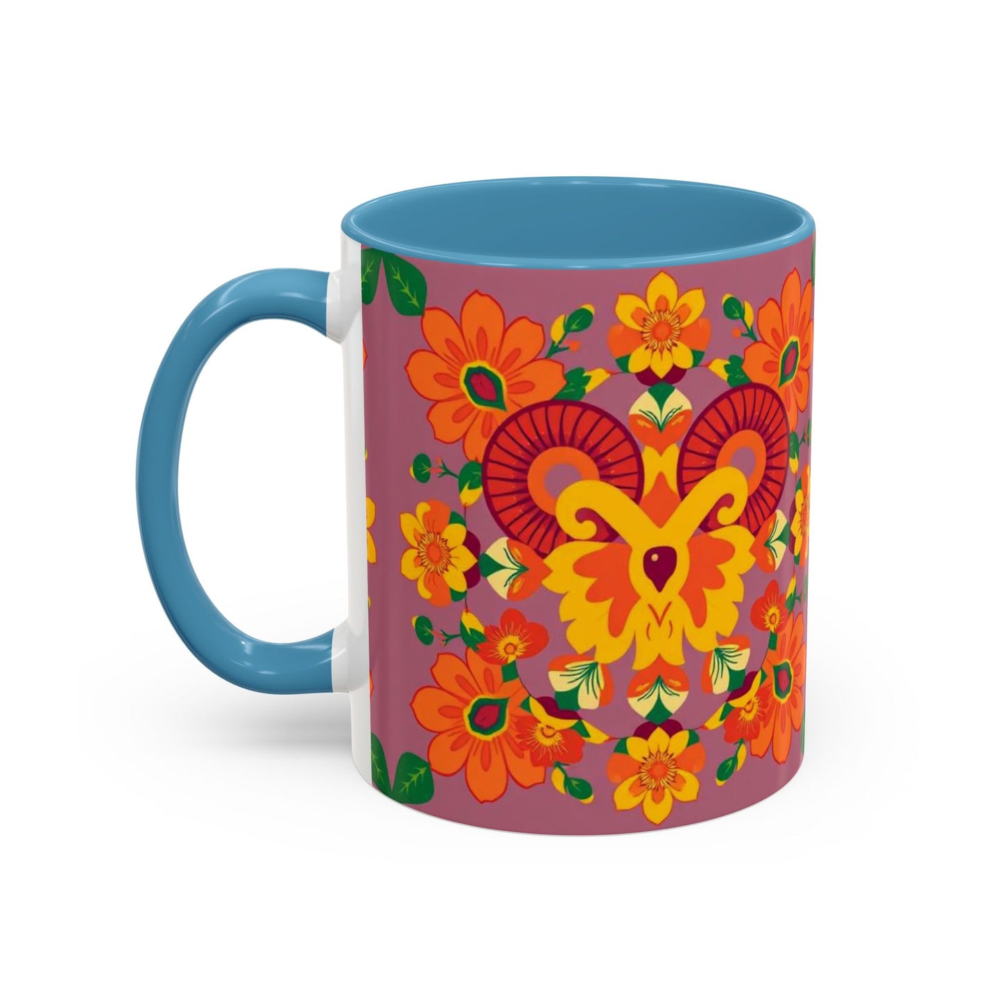 Accent Coffee Mug, Aries, Zodiac v1, Flower Pattern, (11, 15oz)