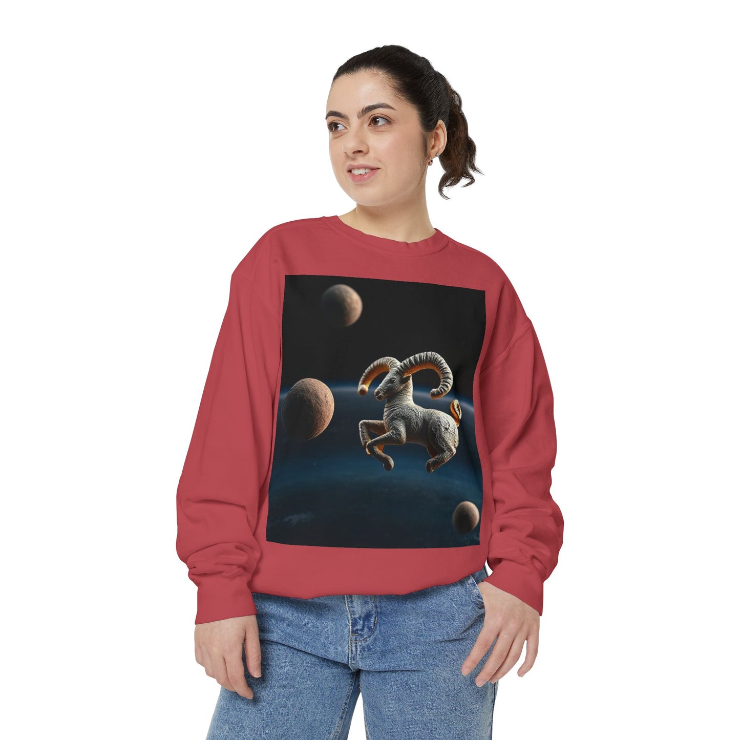 Garment-Dyed Sweatshirt, Unisex, Space Animal Design v1, Aries