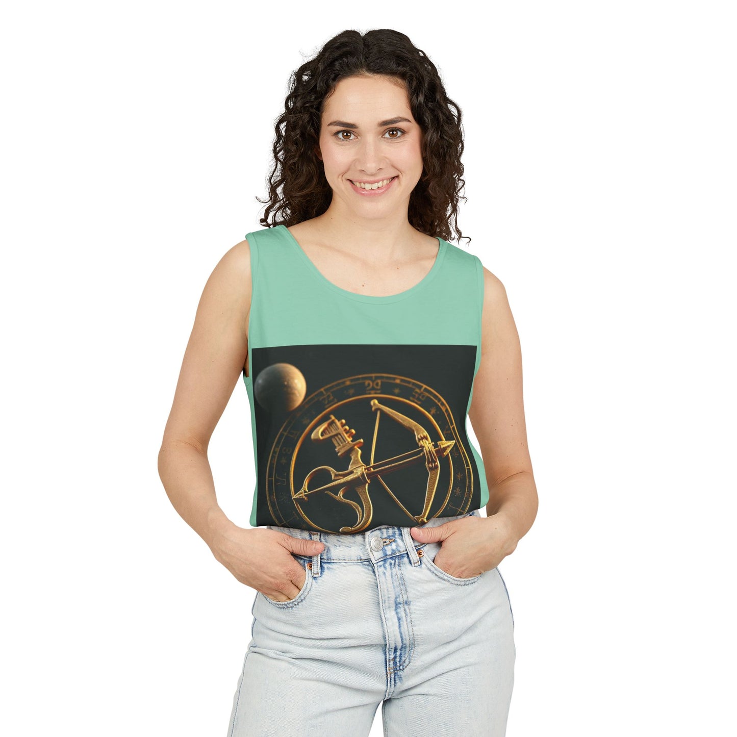 Unisex Garment-Dyed, Tank Top, Sagittarius Design, Planet Symbol v1, 100% US cotton