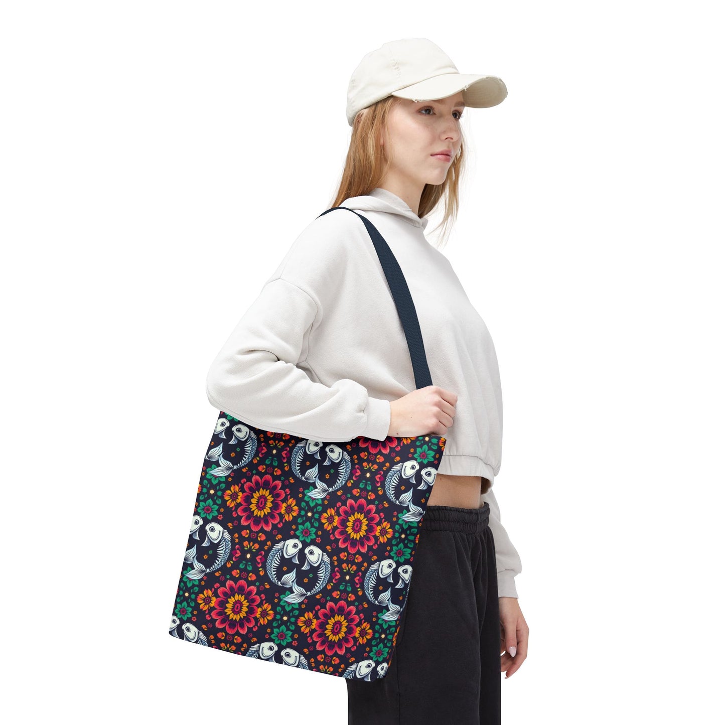 Tote Bag (AOP), Pisces, Zodiac v1, Flower Pattern