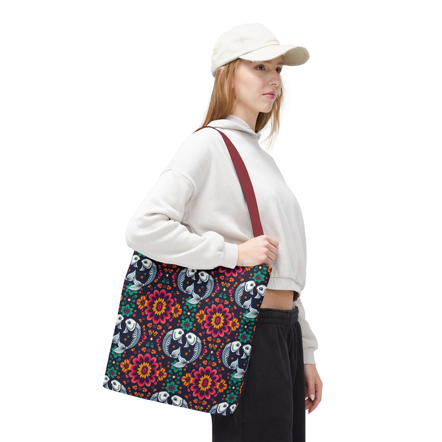 Tote Bag (AOP), Pisces, Zodiac v1, Flower Pattern