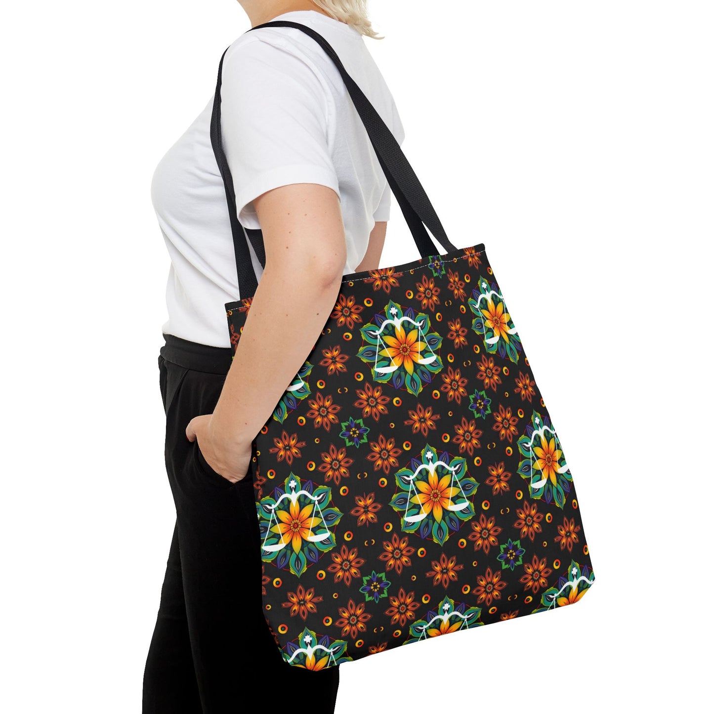 Tote Bag (AOP), Libra, Zodiac v2, Flower Pattern