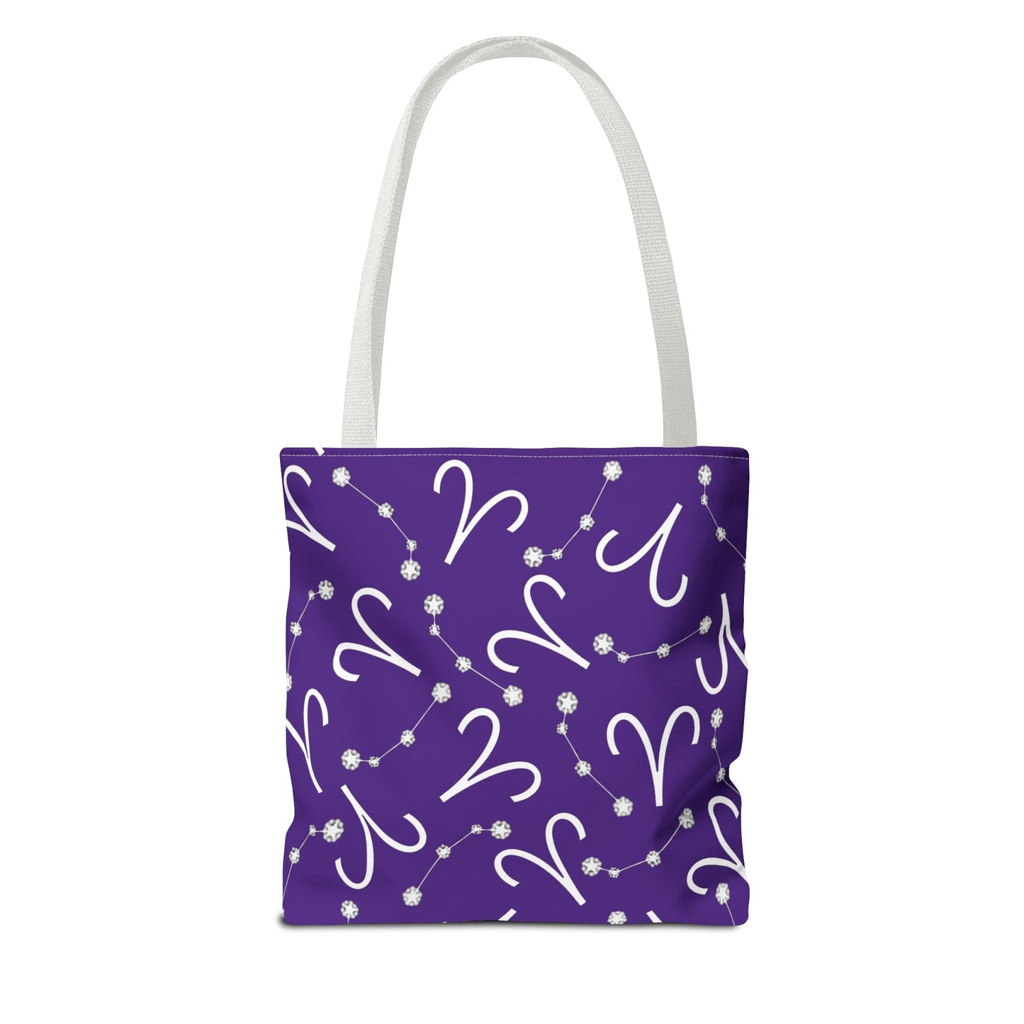 Tote Bag, Aries Zodiac Sign, AOP, (Purple, White)